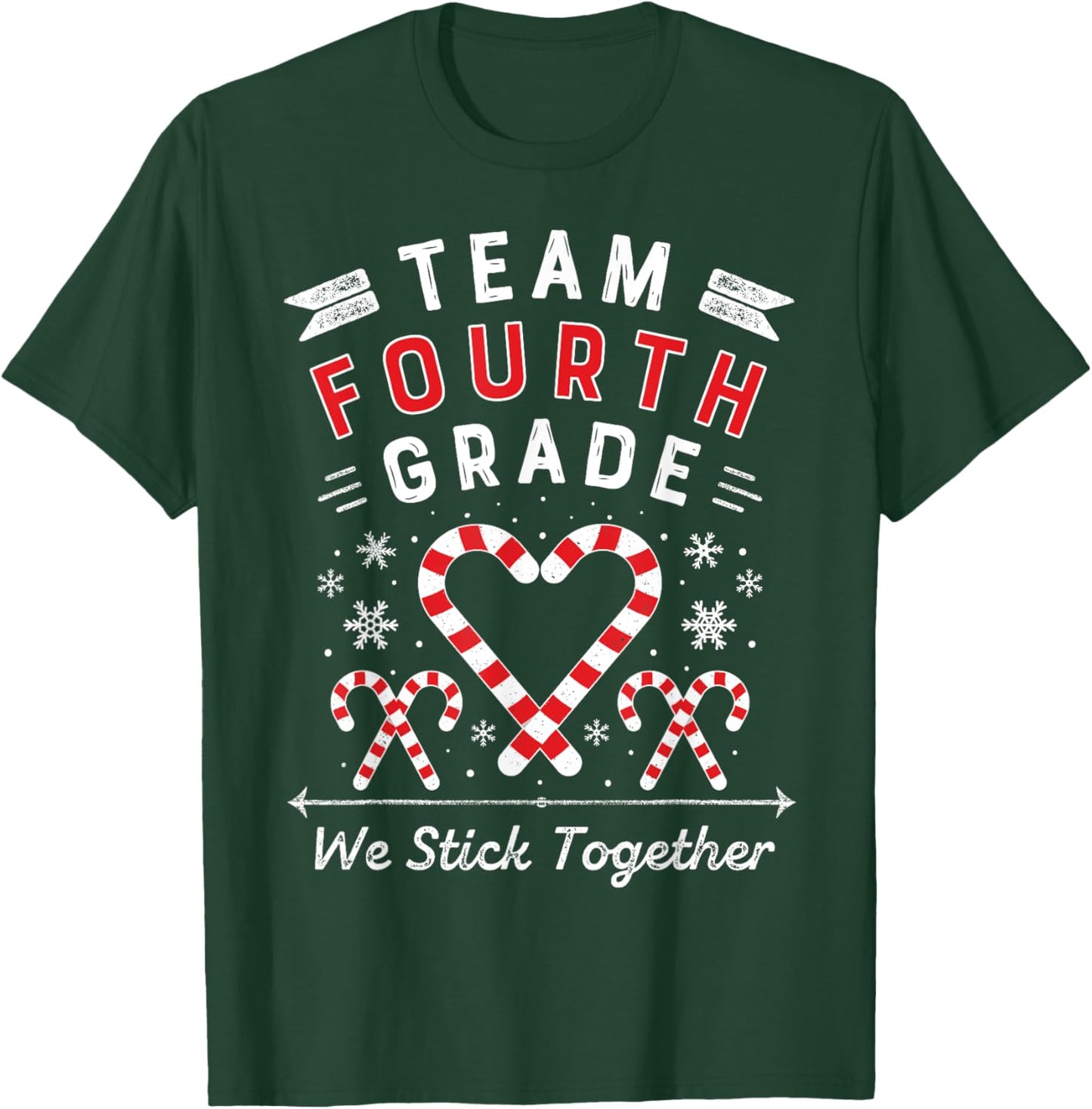 Team Fourth Grade Christmas Candy Cane Heart | Xmas Teacher T-Shirt - T-Shirt | Forest