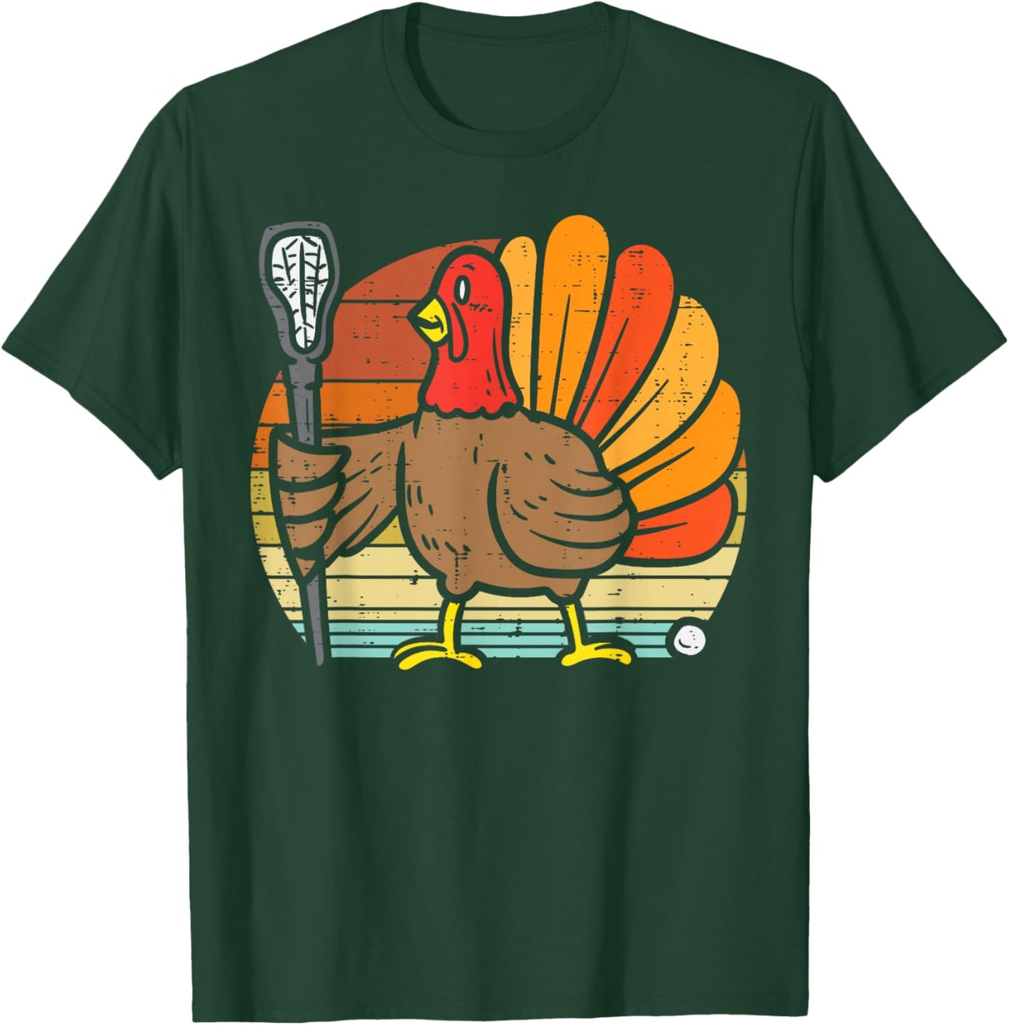 Turkey Lacrosse Retro Thanksgiving Sports Lax Men Women Kids T-Shirt - T-Shirt | Forest
