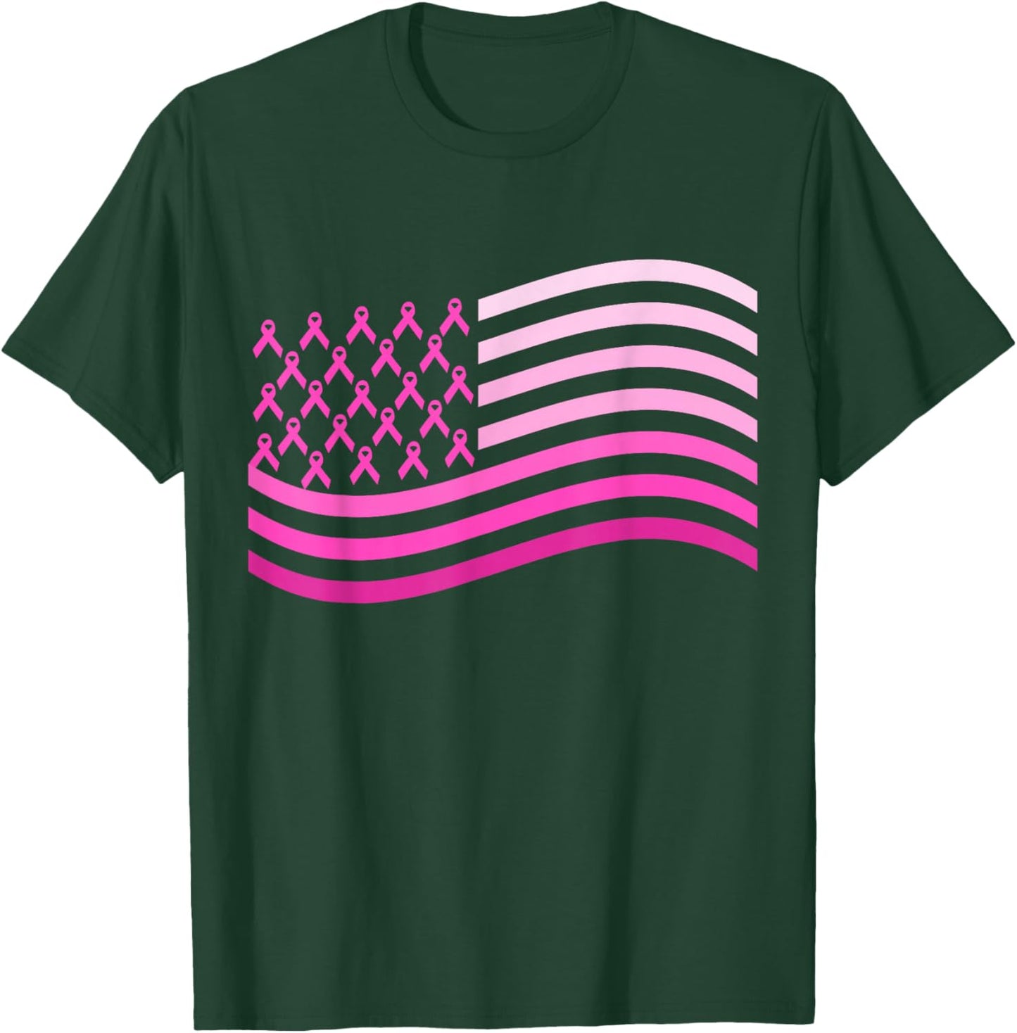 Pink Ribbon USA America Flag | Breast Cancer T-Shirt - T-Shirt | Forest