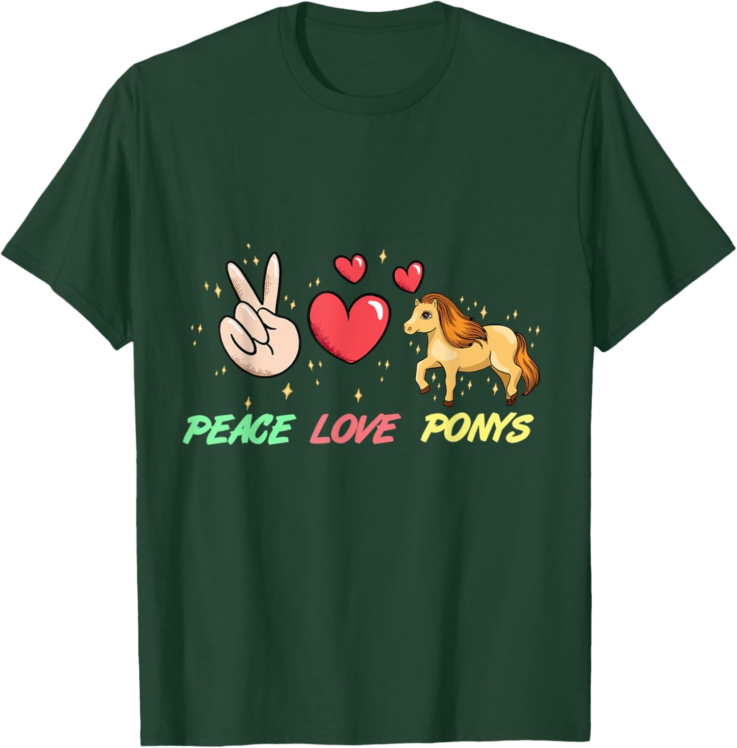 Peace Love Ponies Horse Pony Girl Heart Rider Shetty T-Shirt - T-Shirt | Forest