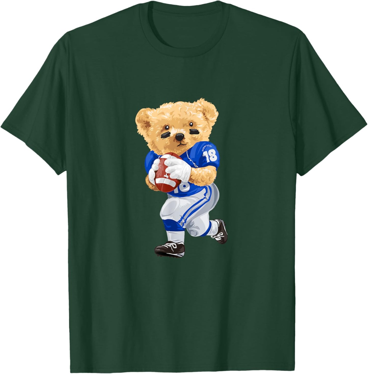 Cool Teddy Bear Playing Rugby Illustration Graphic Designs T-Shirt - T-Shirt | Forest