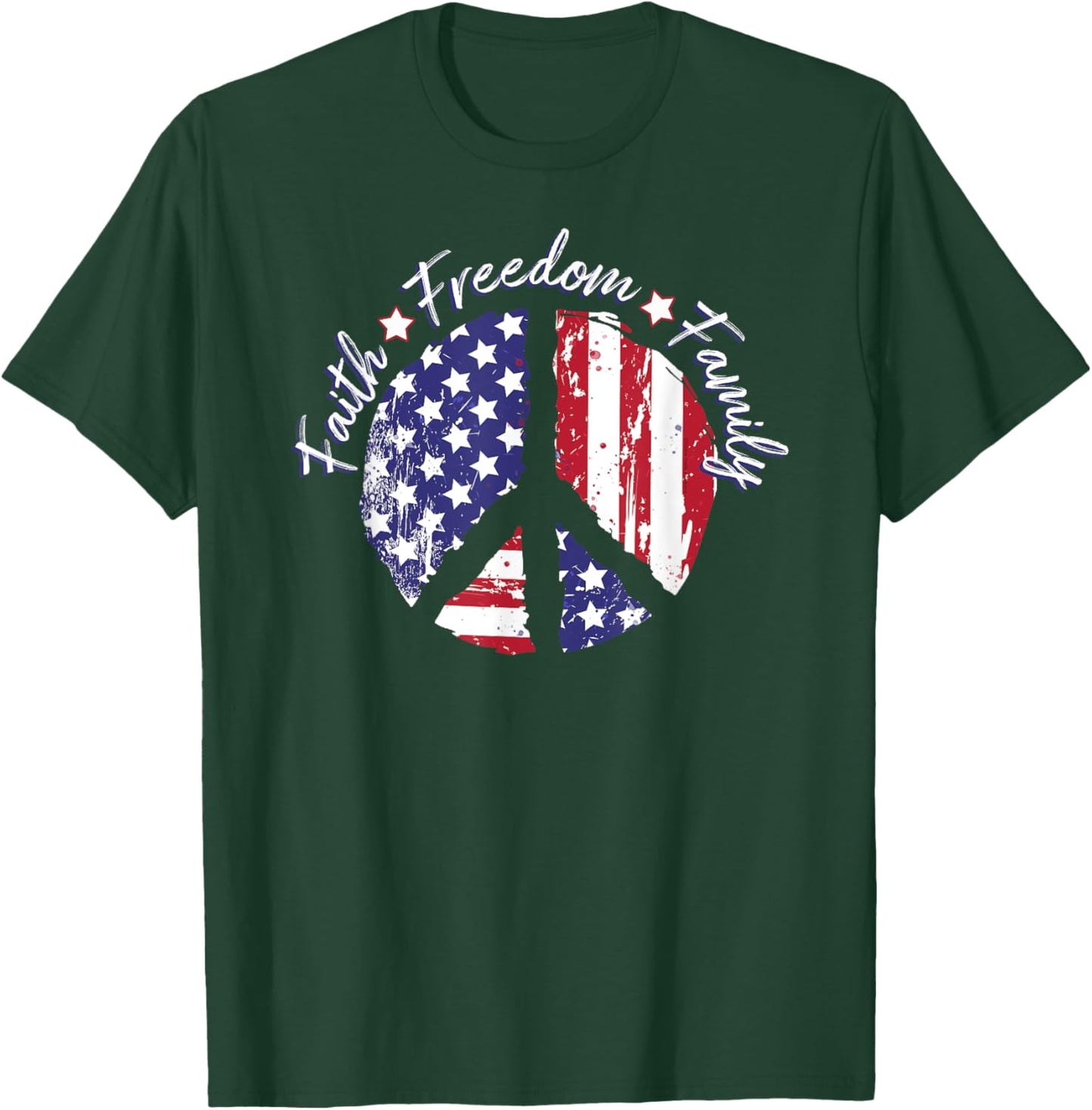 Patriotic Peace Sign USA Flag Faith Freedom Family T-Shirt - T-Shirt | Forest