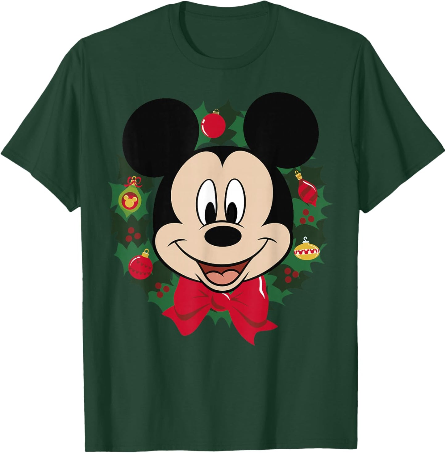 Disney Mickey Mouse Christmas Wreath Portrait T-Shirt - T-Shirt | Forest
