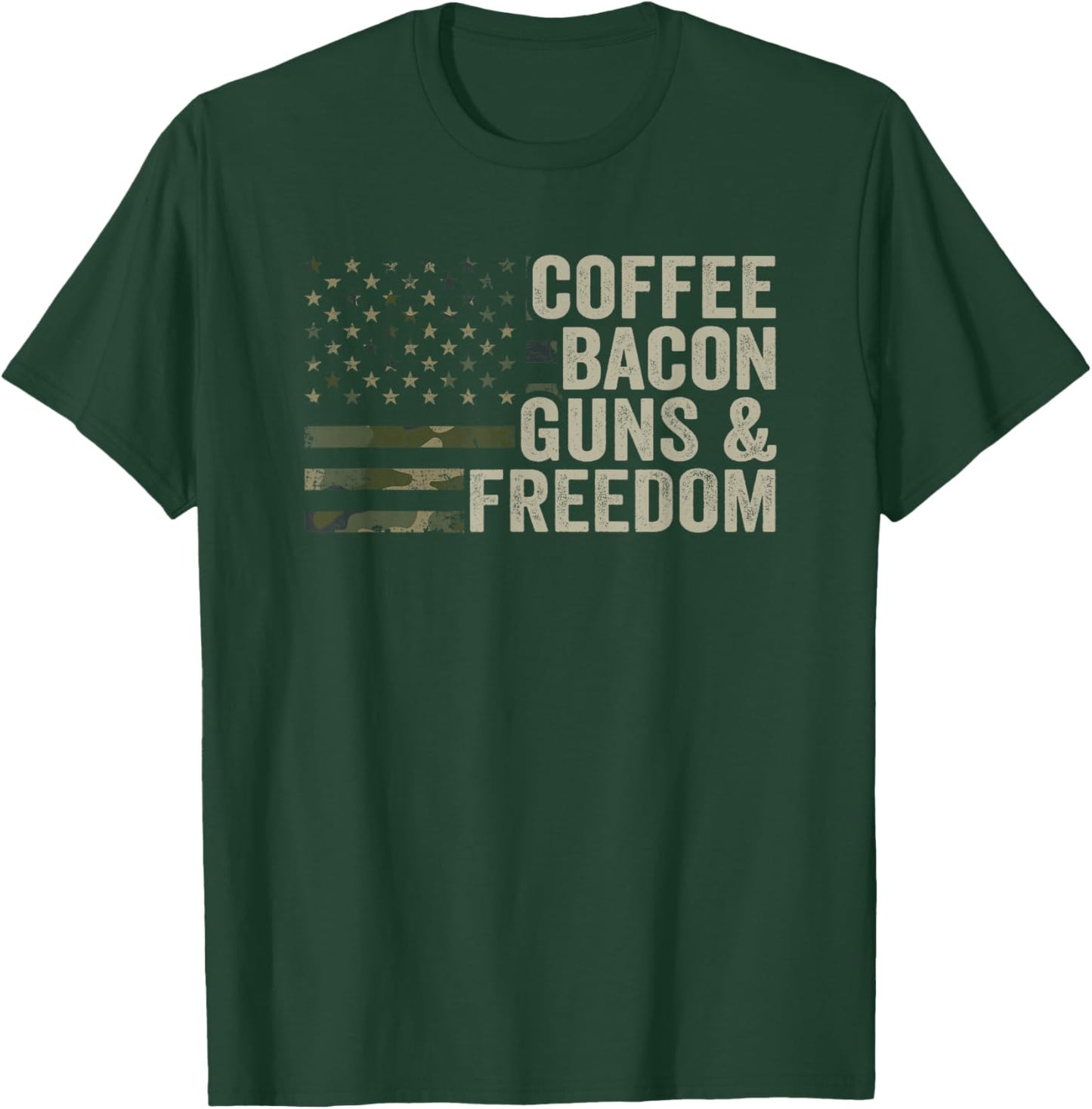 Coffee Bacon Guns & Freedom - BBQ Grill Gun Camouflage Flag T-Shirt - T-Shirt | Forest