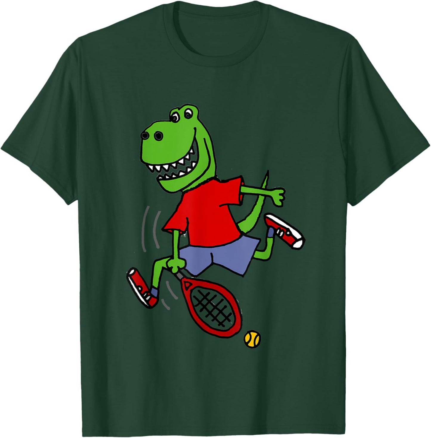 Smileteessports Funny T-rex Dinosaur Playing Tennis Cartoon T-Shirt - T-Shirt | Forest