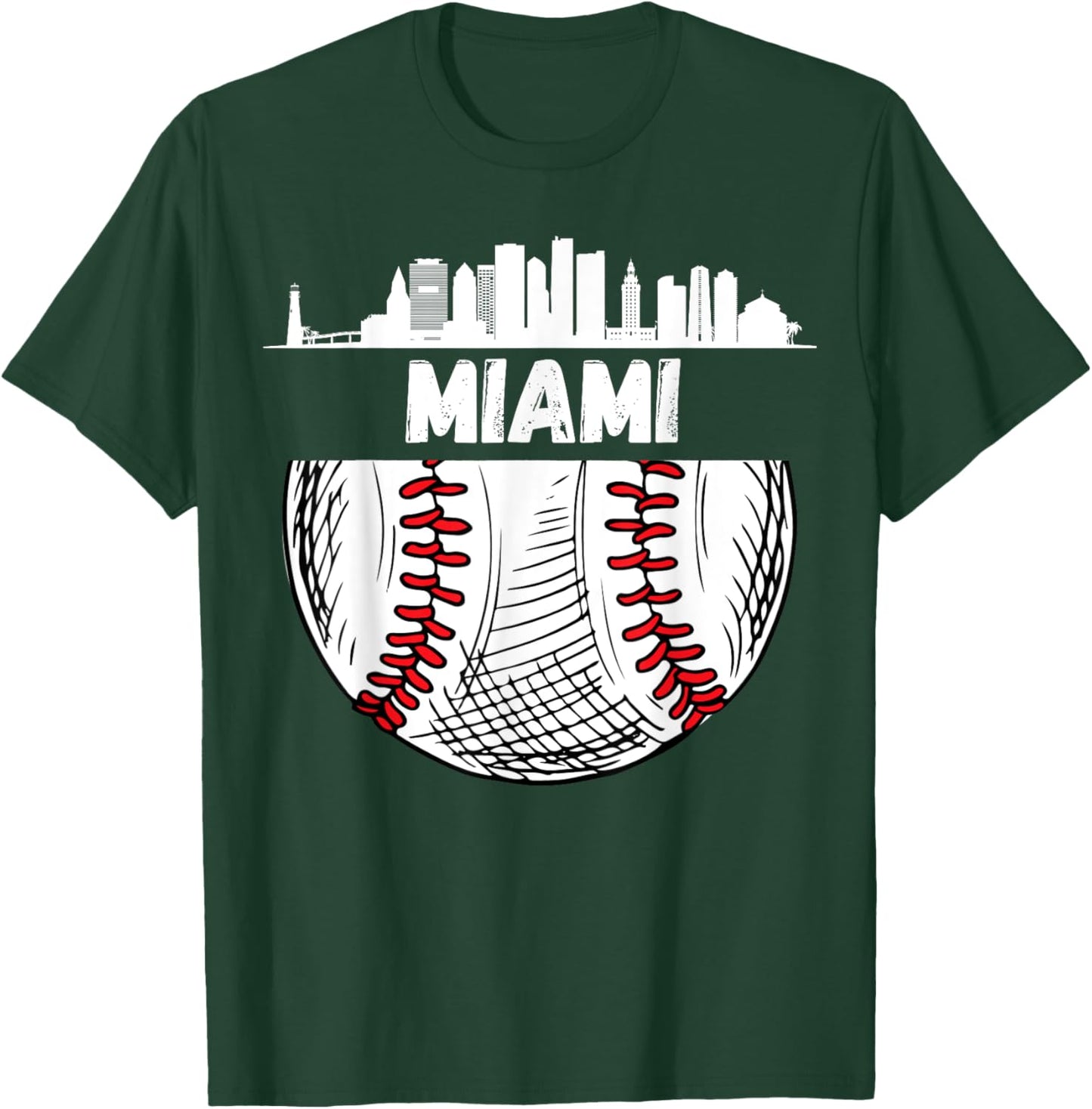 Vintage Miami Baseball Skyline Miami Baseball T-Shirt - T-Shirt | Forest