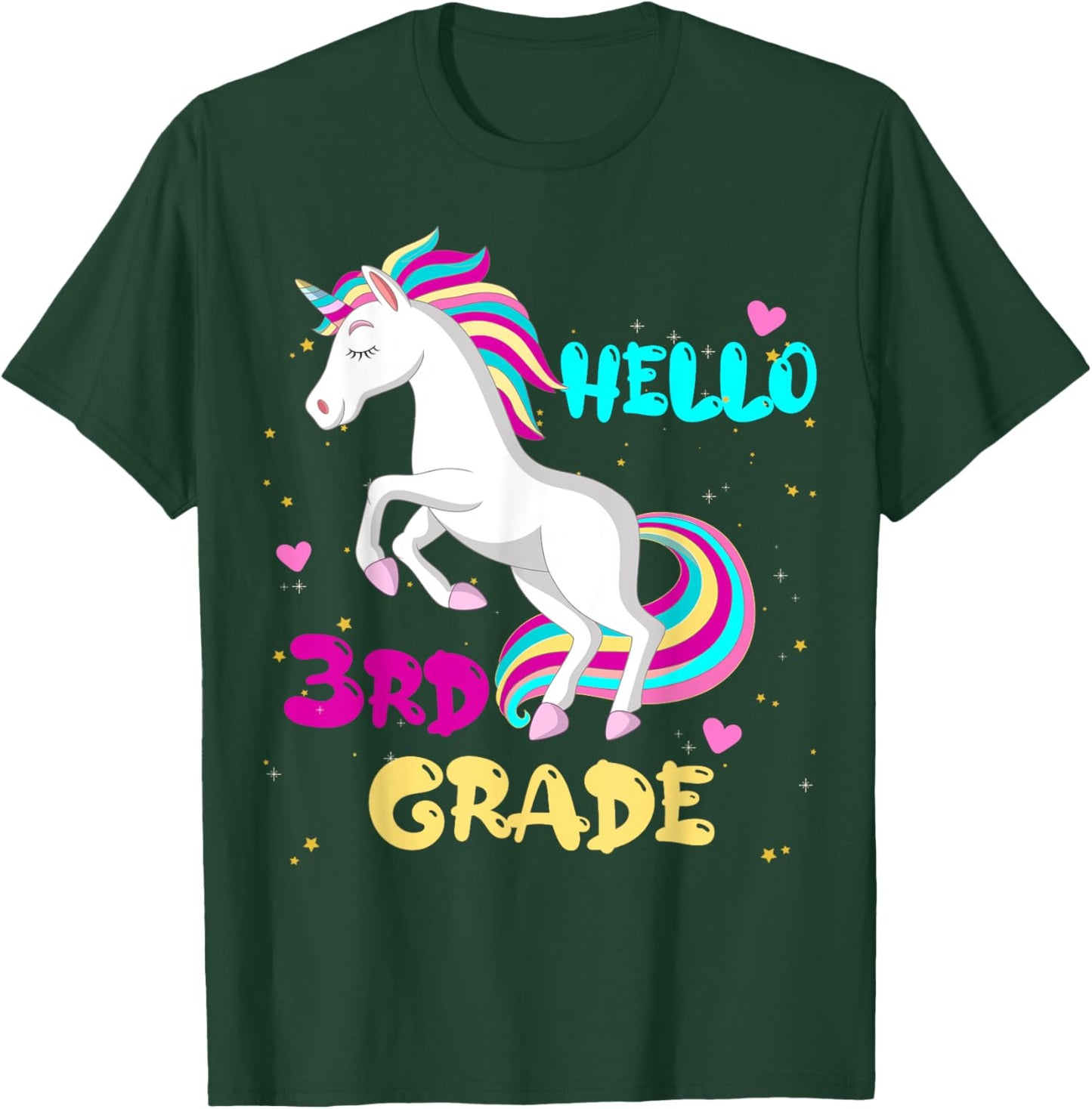 Back To School Unicorn Hello Kid First Day of Third grade T-Shirt - T-Shirt | Forest