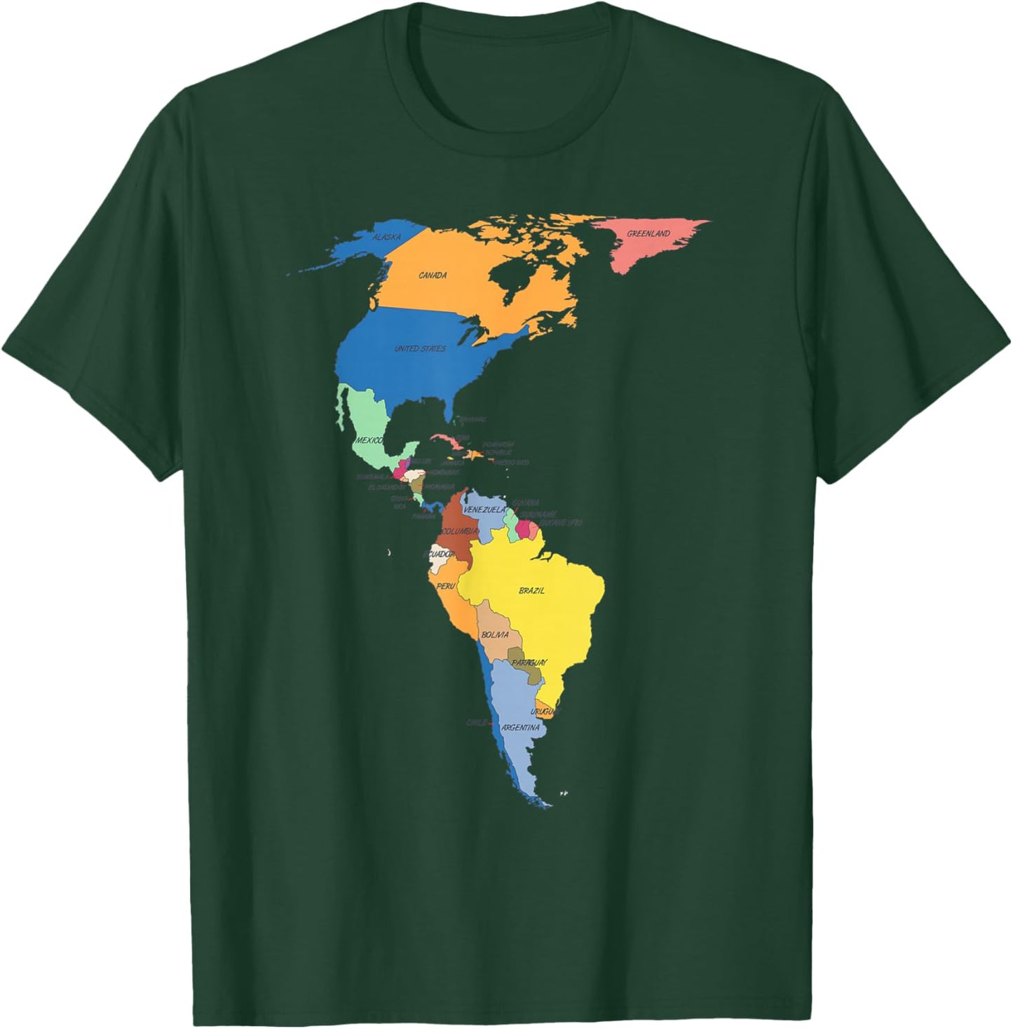 colored Map of North and South America with country names T-Shirt - T-Shirt | Forest