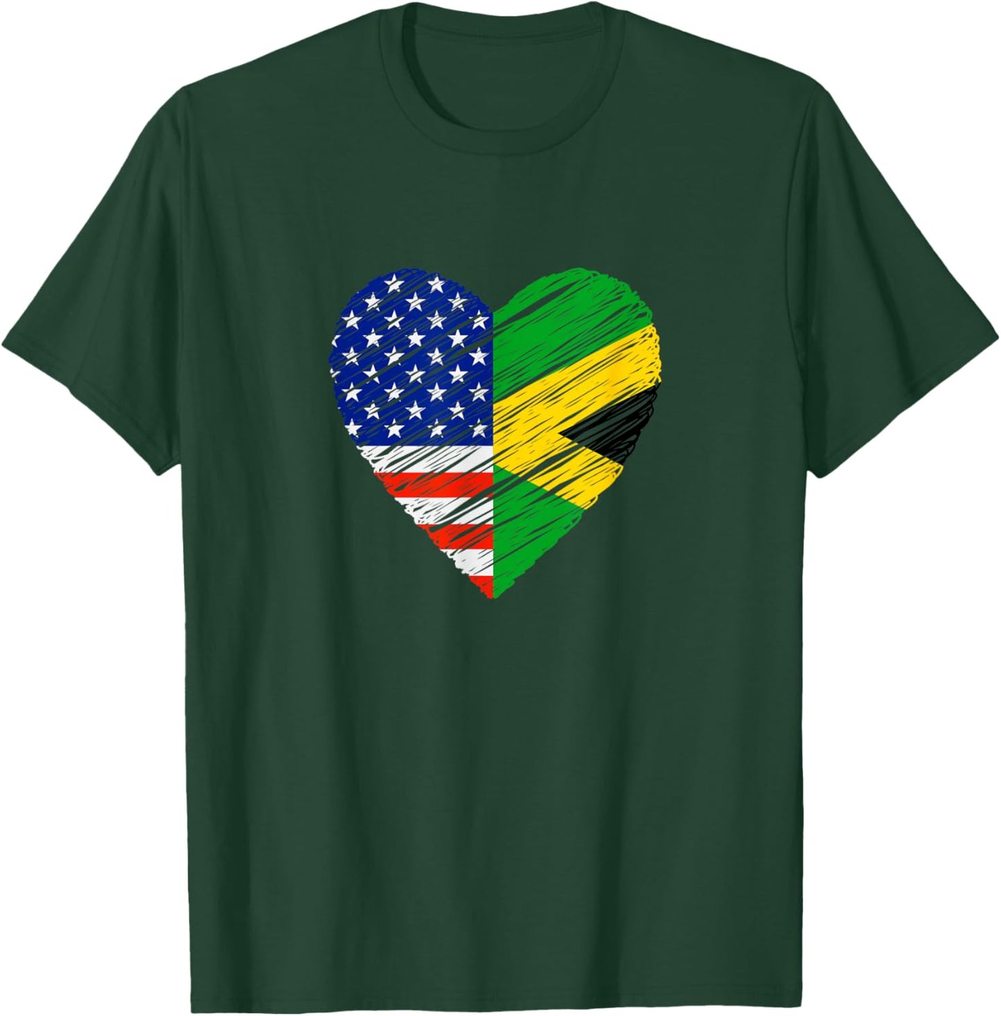 American Jamaica Heart USA Flag Jamaican Flag Love Heart T-Shirt - T-Shirt | Forest