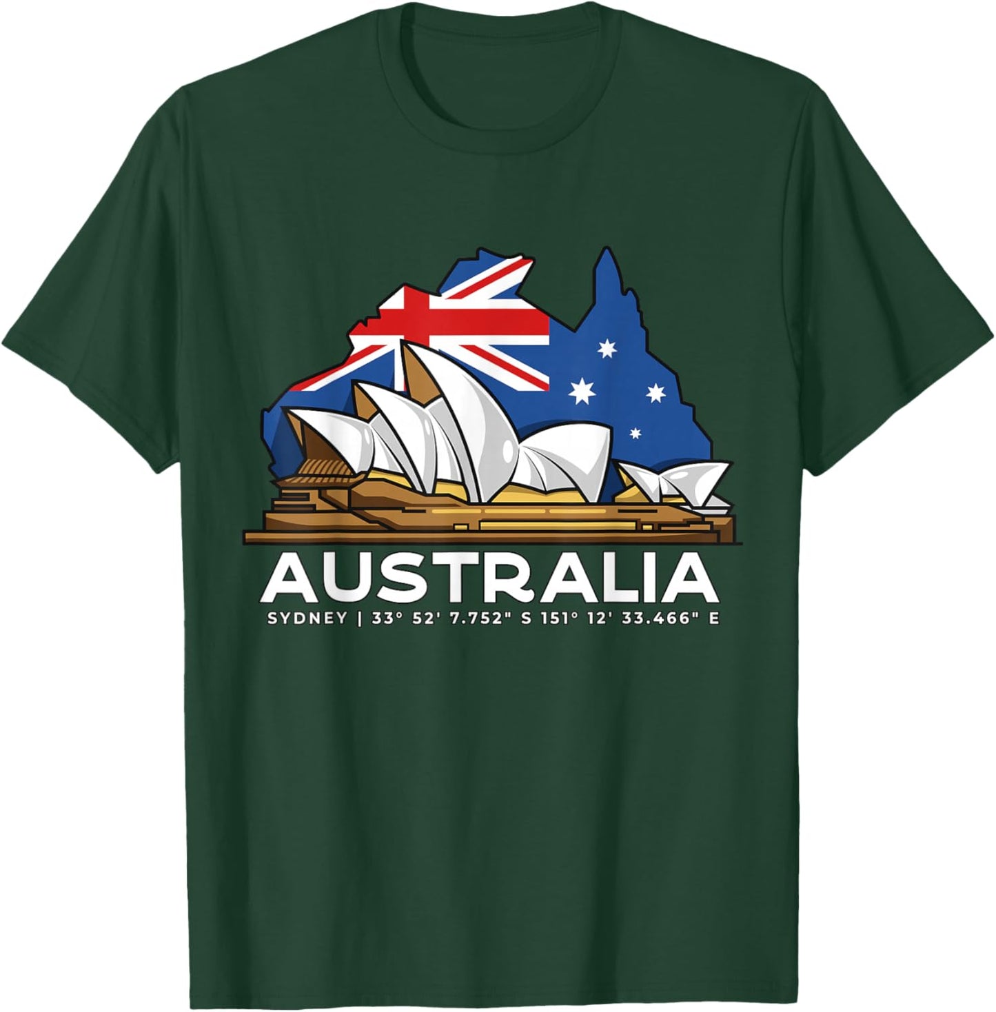 Pride Australian Flag Souvenir Gifts & Clothing Men's Black Small Australia Sydney GPS Coordinates Opera House T-Shirt - T-Shirt | Forest