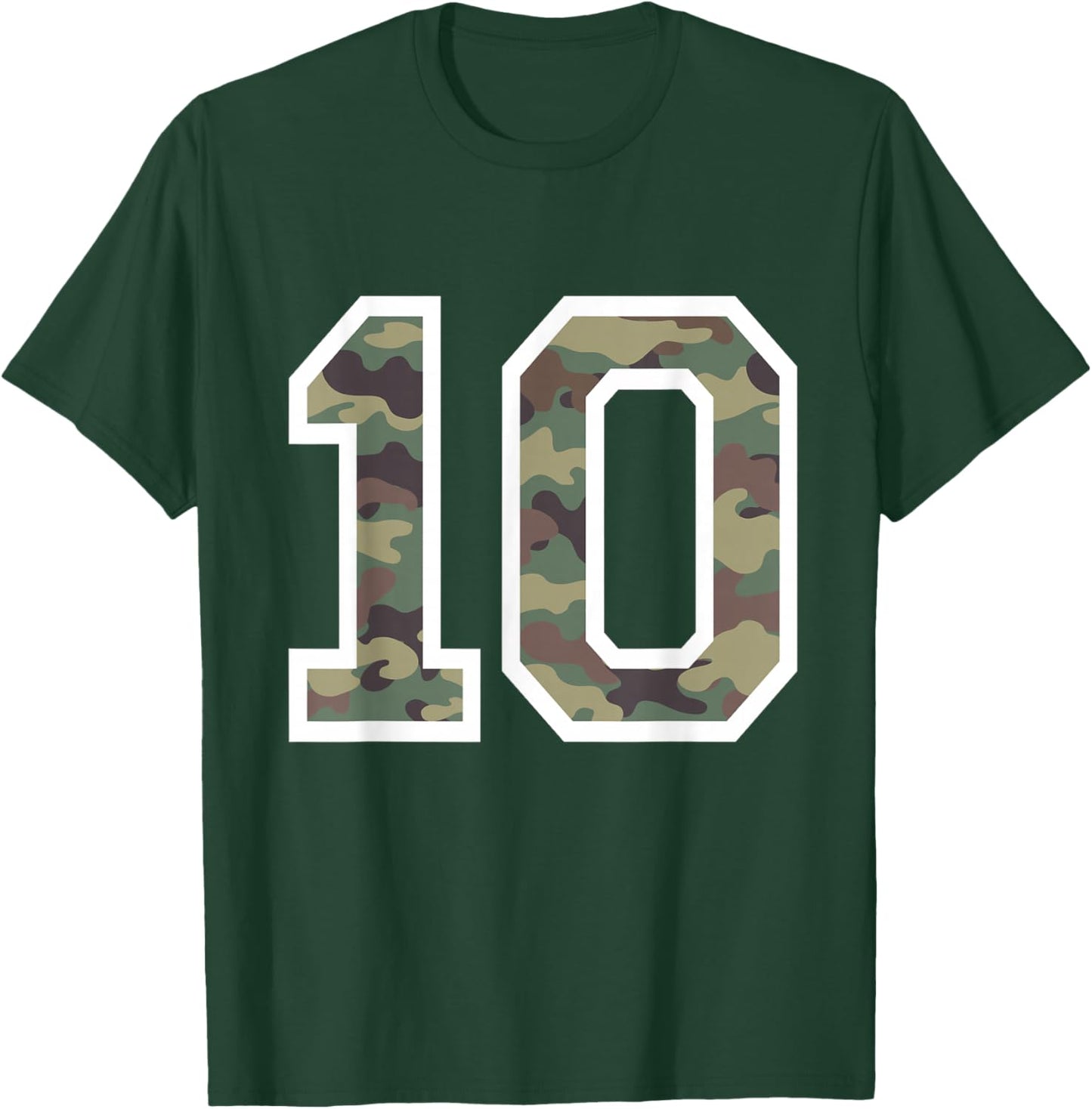 #10 Jersey Uniform Varsity Sports Camo Number, 10th Birthday T-Shirt - T-Shirt | Forest