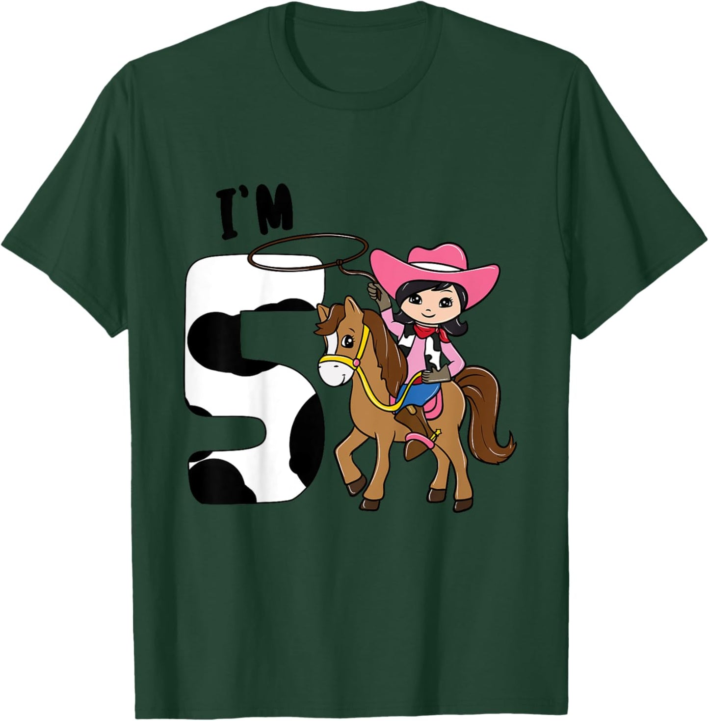 I'm 5 - Cute Horse Riding Cowgirl 5th Birthday Girls T-Shirt - T-Shirt | Forest
