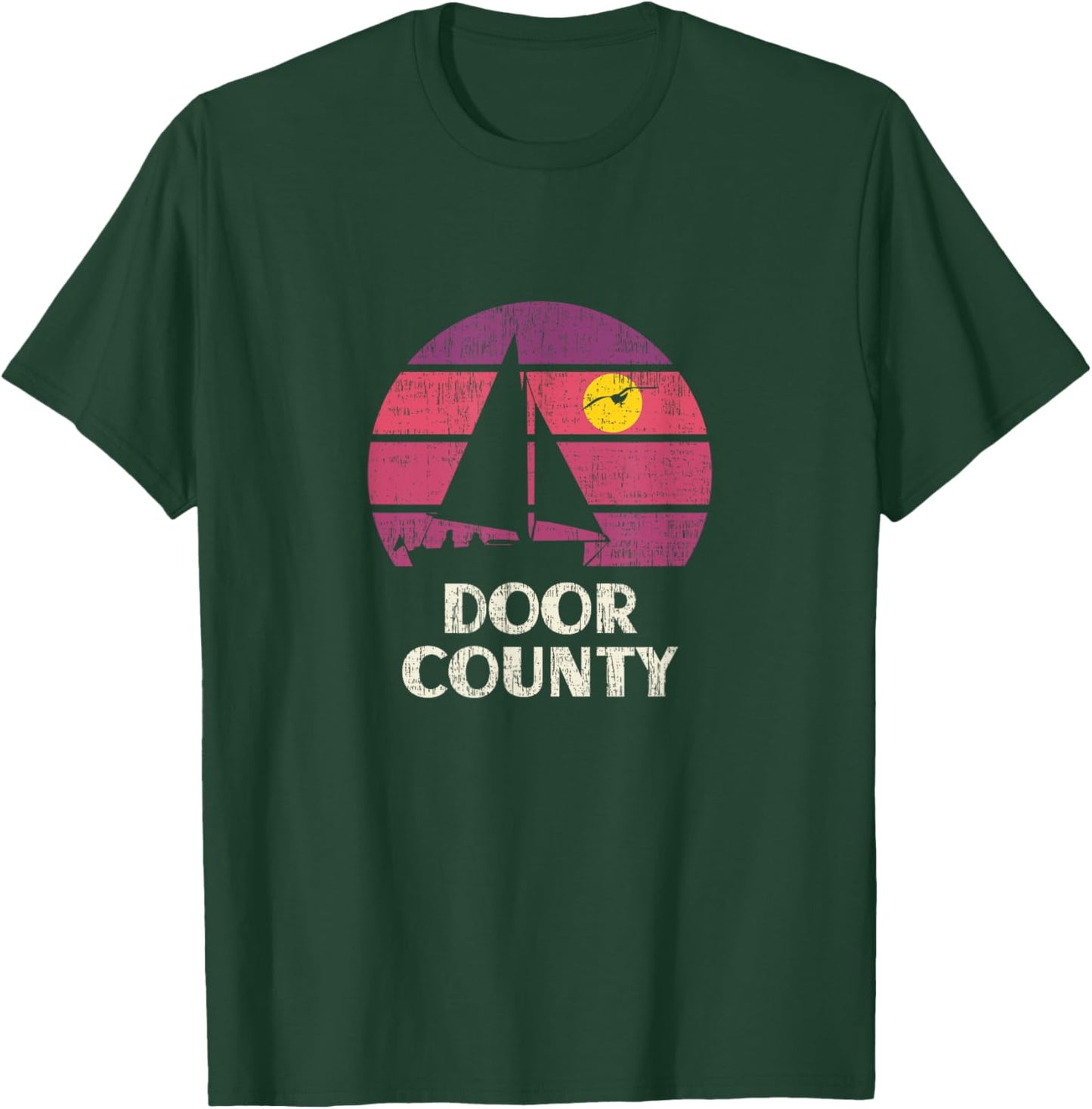 Door County WI Sailing Retro 70s Vintage Sunset Sailboat T-Shirt - T-Shirt | Forest