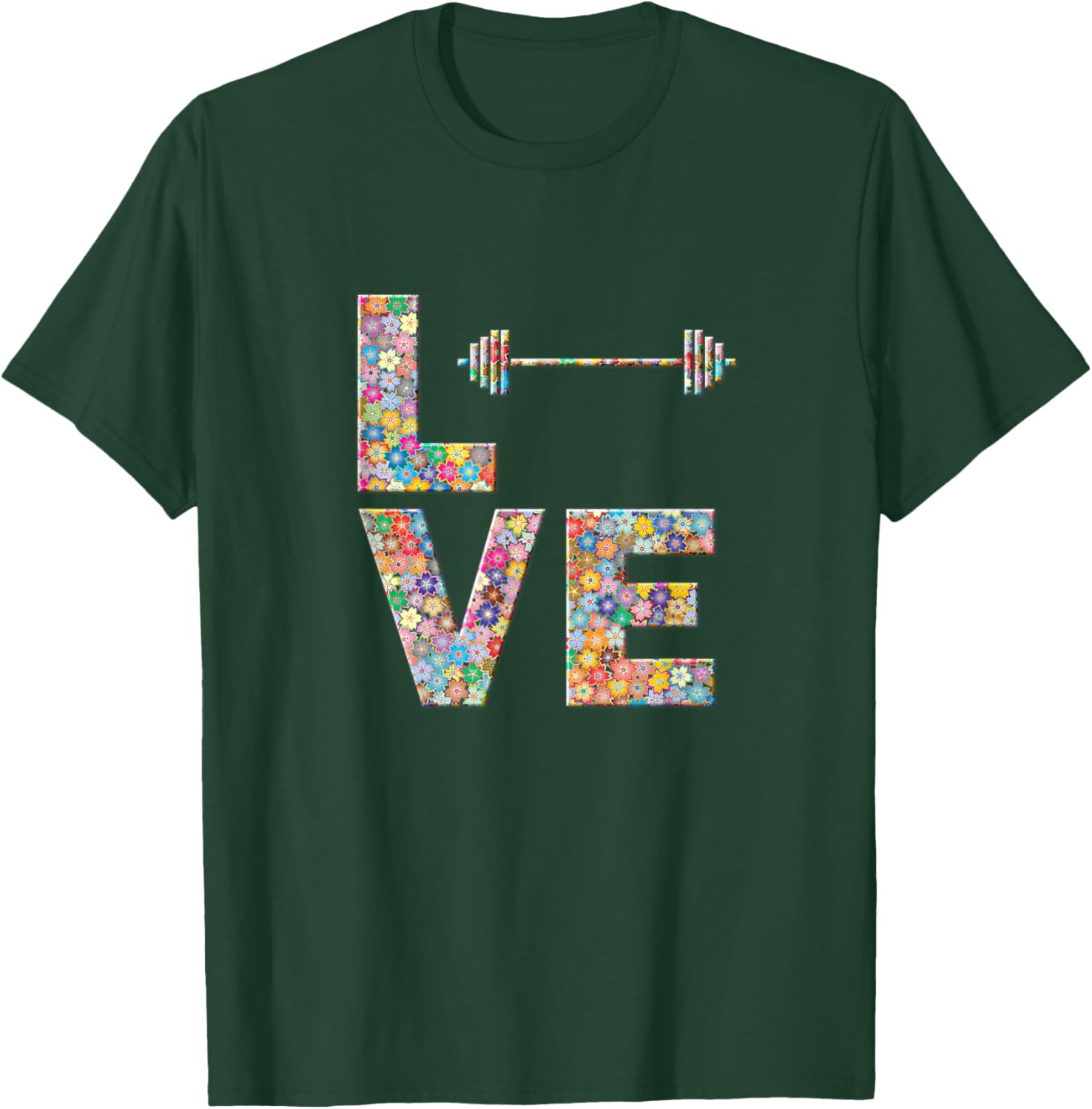 Barbell Gym Workout Love Flowers T-Shirt - T-Shirt | Forest
