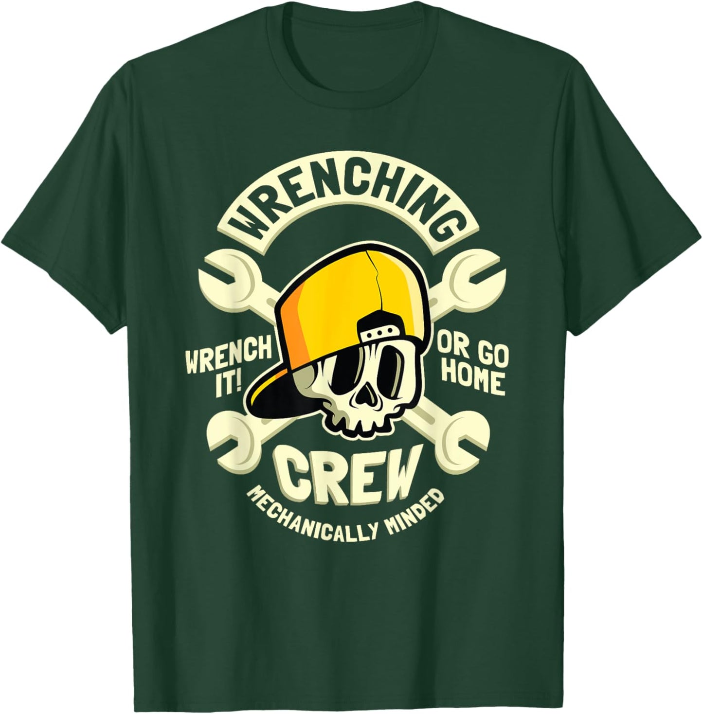 Fun Mechanic - Wrenching Crew with Skull & Cross-Wrenches T-Shirt - T-Shirt | Forest