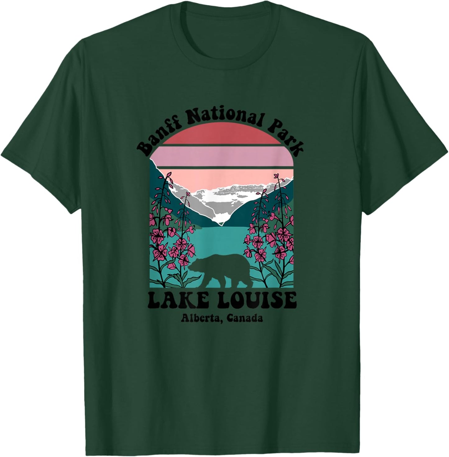 Banff National Park Lake Louise Retro Floral Mountain T-Shirt - T-Shirt | Forest