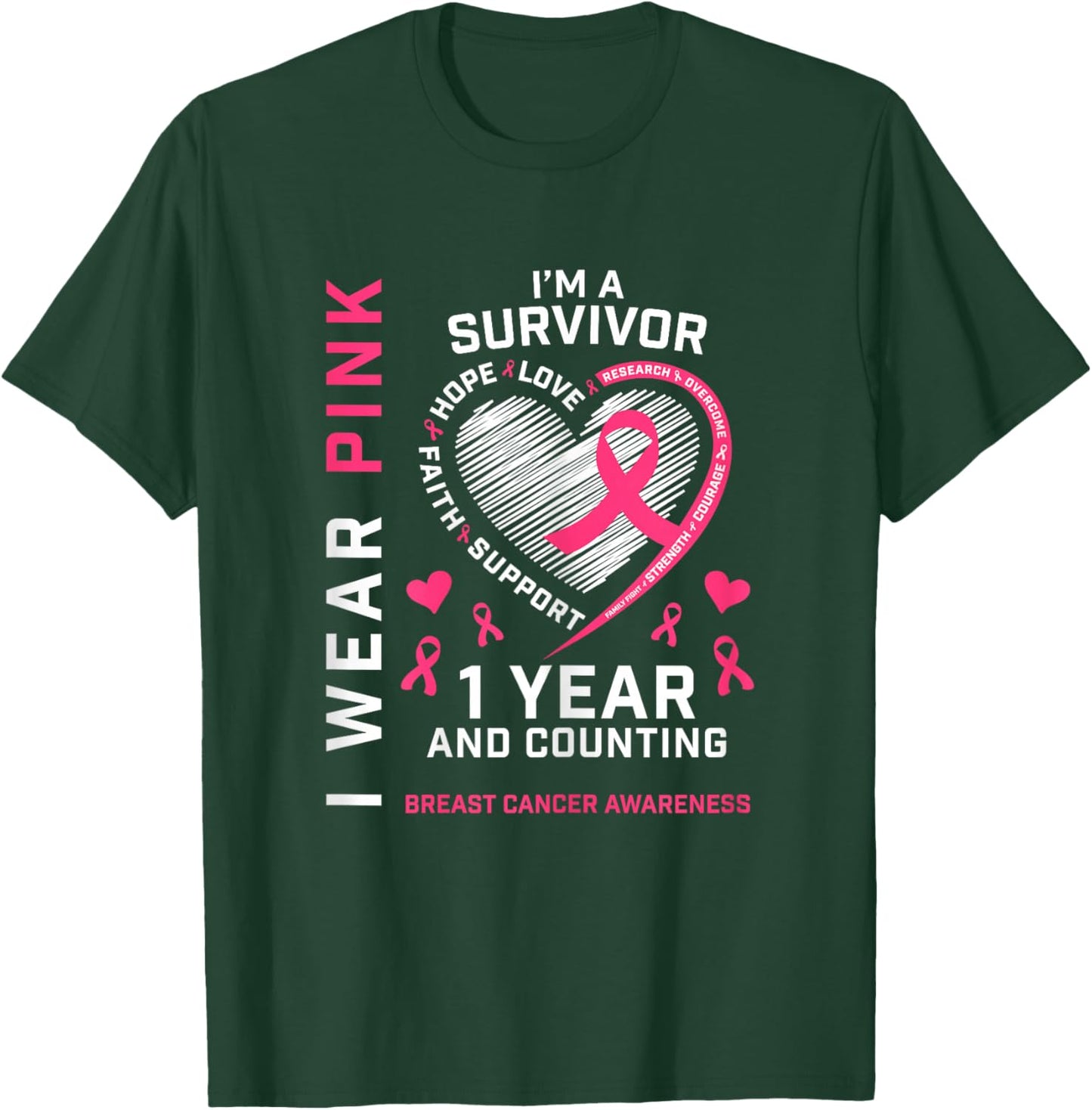 1 Year Cancer Free Mom Pink Awareness Breast Cancer Survivor T-Shirt - T-Shirt | Forest