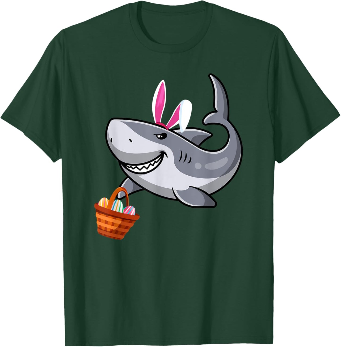 Cute Shark with Easter Basket and Bunny Ears Happy Easter T-Shirt - T-Shirt | Forest