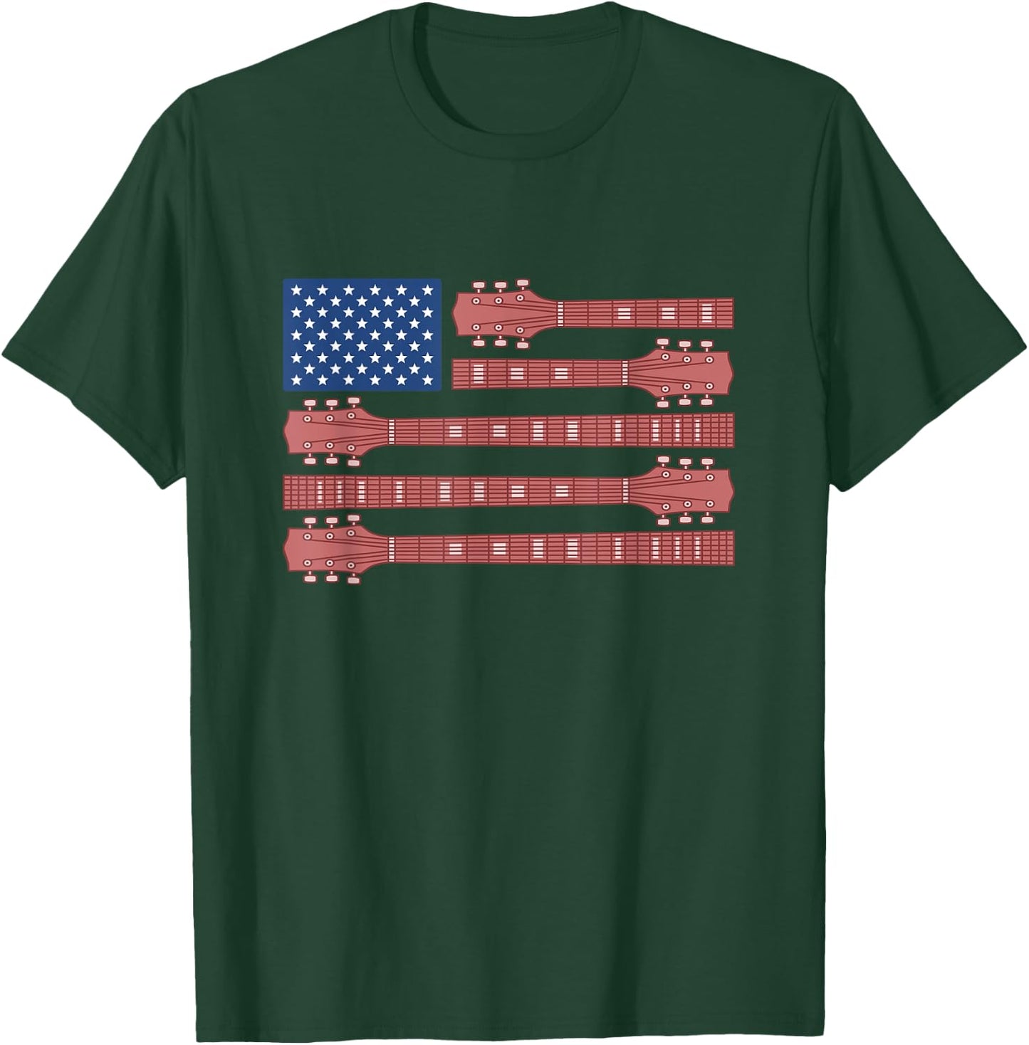 Guitar USA Flag America Independence Day 4th July Musician Women Kids Men T-Shirt - T-Shirt | Forest