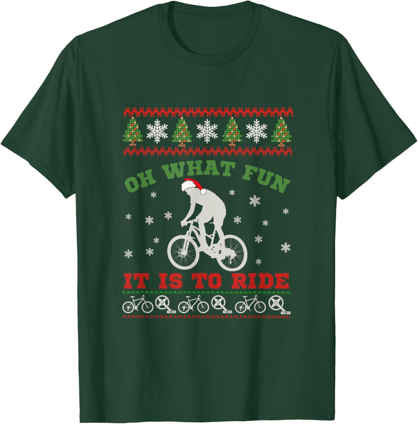 Mountain Bike Rider, Oh What Fun Christmas Ugly Sweater Gift T-Shirt - T-Shirt | Forest