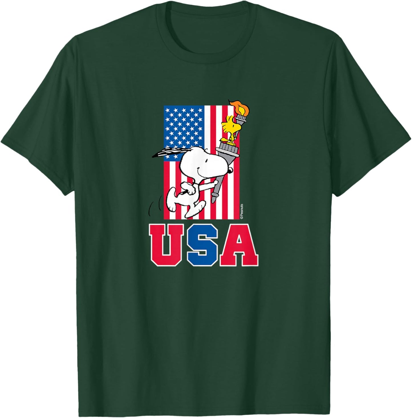 Peanuts - Snoopy & Woodstock USA Flag T-Shirt - T-Shirt | Forest