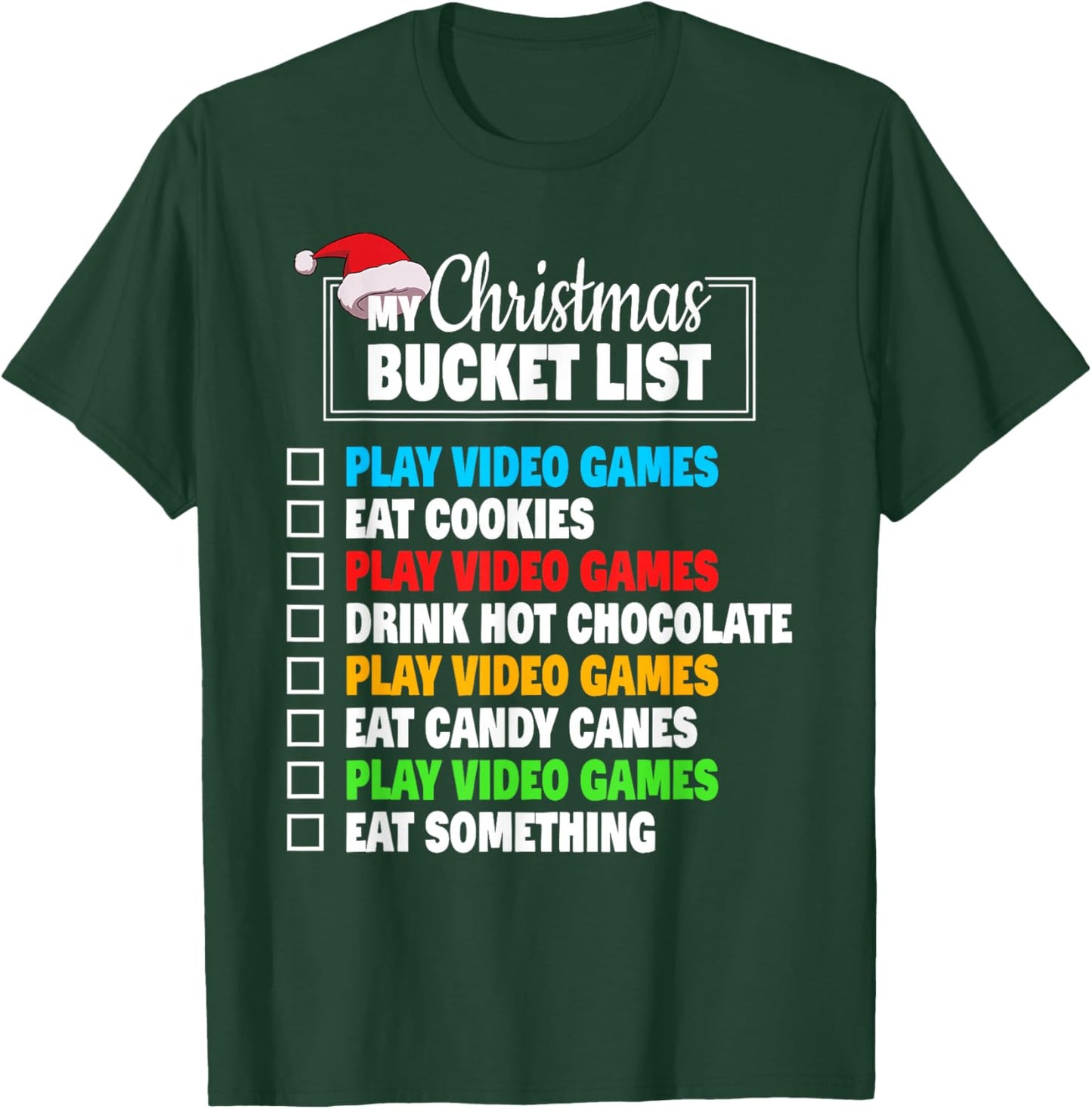 Xmas Bucket List Video Games Funny Gamer Boys Christmas T-Shirt - T-Shirt | Forest