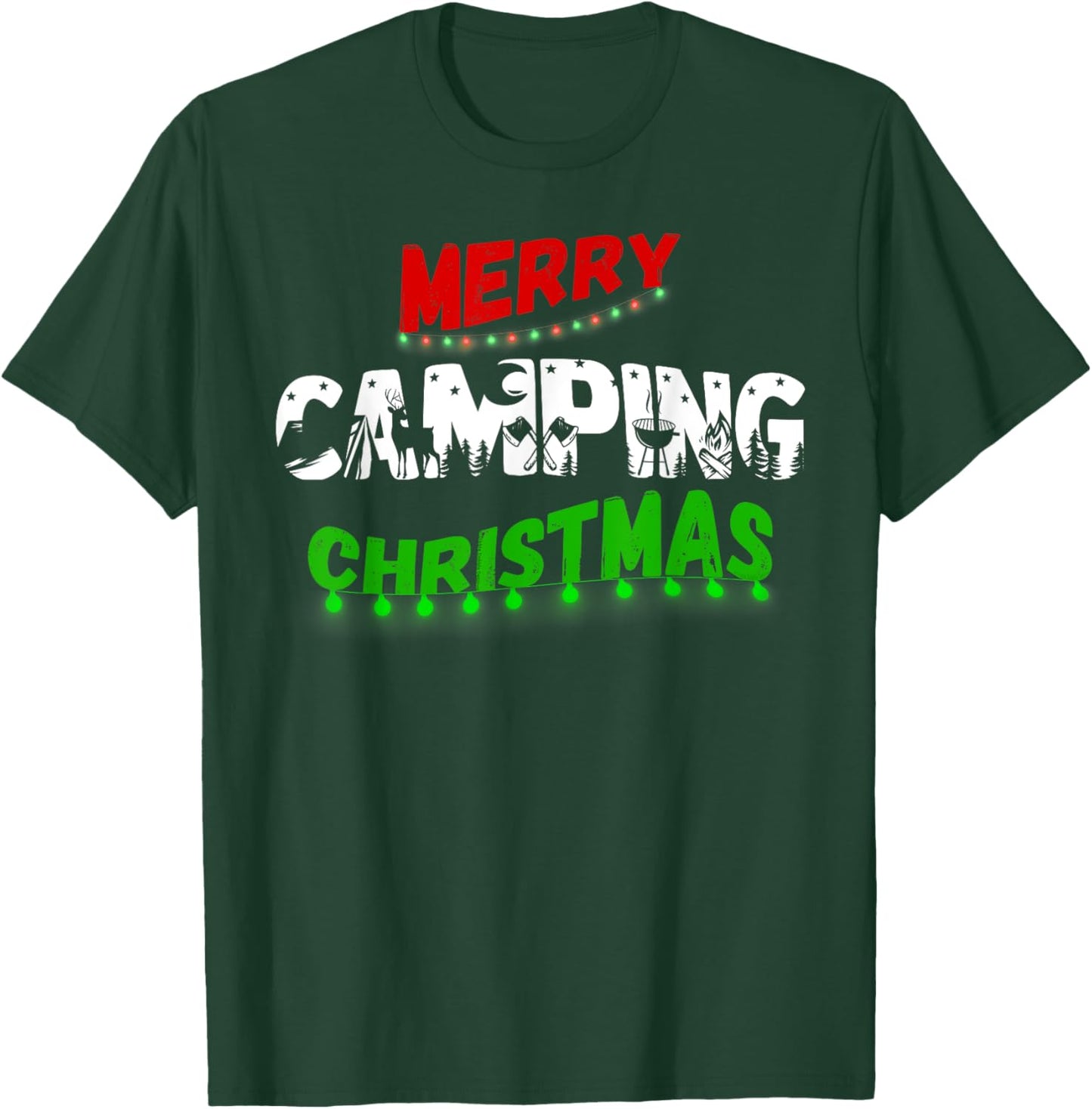 RV and Tent Camping Lovers Merry Christmas Lights - Campers T-Shirt - T-Shirt | Forest