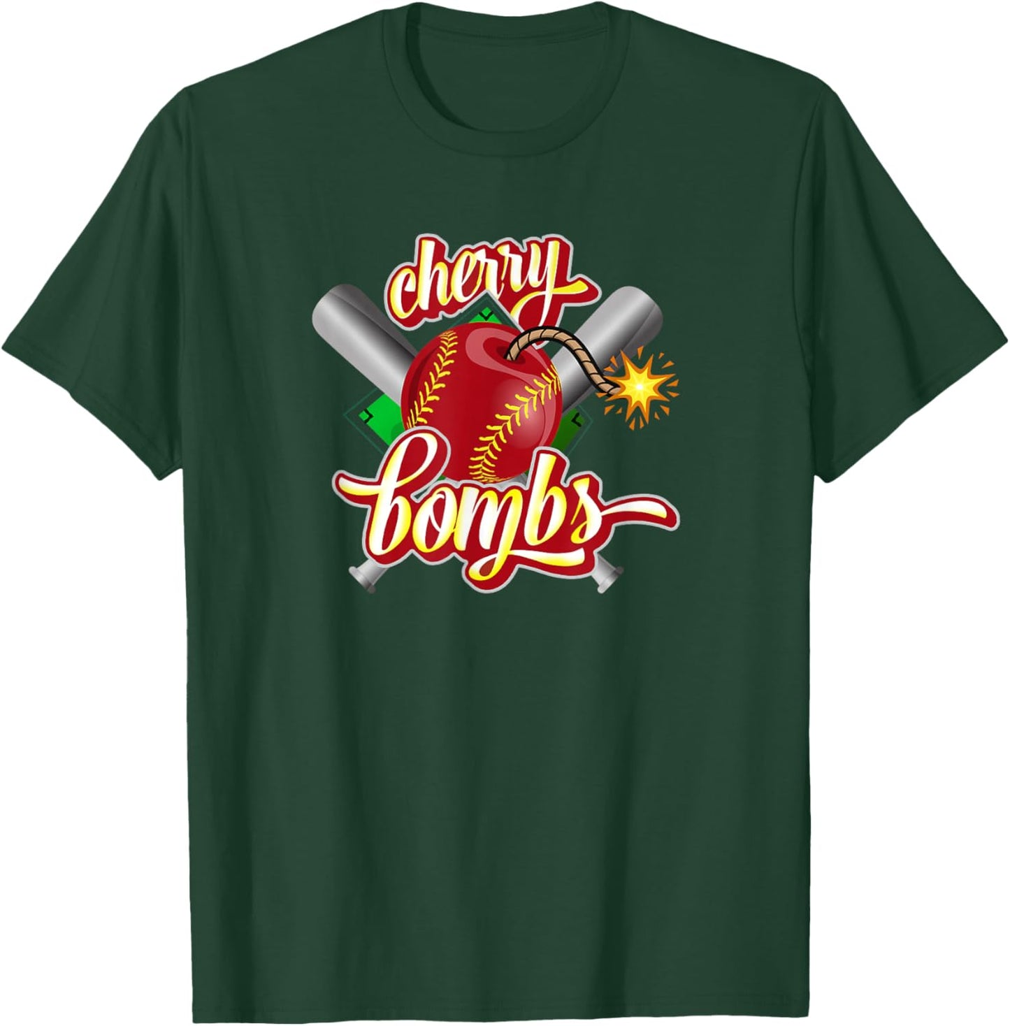 Cherry Bombs Logo Womans Softball Team Matching For Girls T-Shirt - T-Shirt | Forest