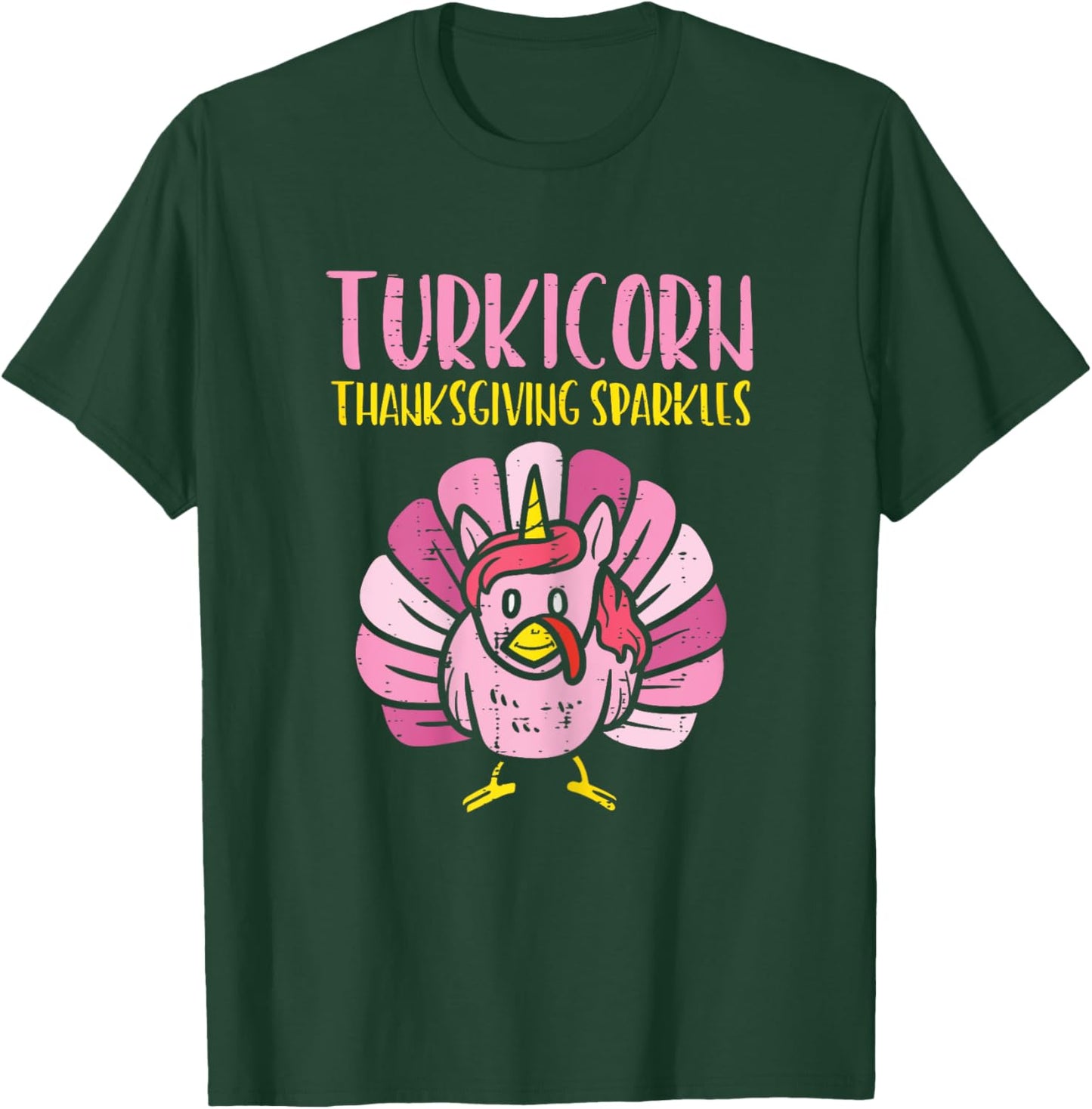 Turkicorn Thanksgiving Sparkles Turkey Unicorn Girls Women T-Shirt - T-Shirt | Forest