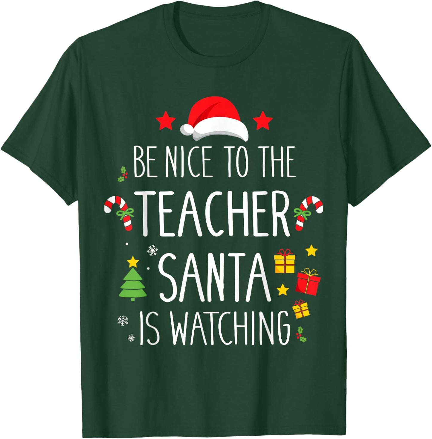 Funny be nice teacher santa watching xmas school students Women T-Shirt - T-Shirt | Forest