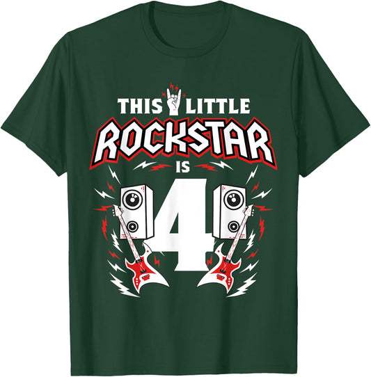 4th Birthday Rock And Roll Star Guitar 4 Year Old B-Day T-Shirt - T-Shirt | Forest