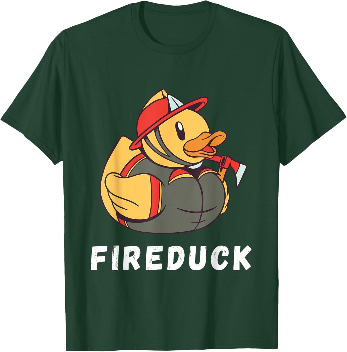 Firefighter Fireman Duck Fire Volunteer Duck T-Shirt - T-Shirt | Forest