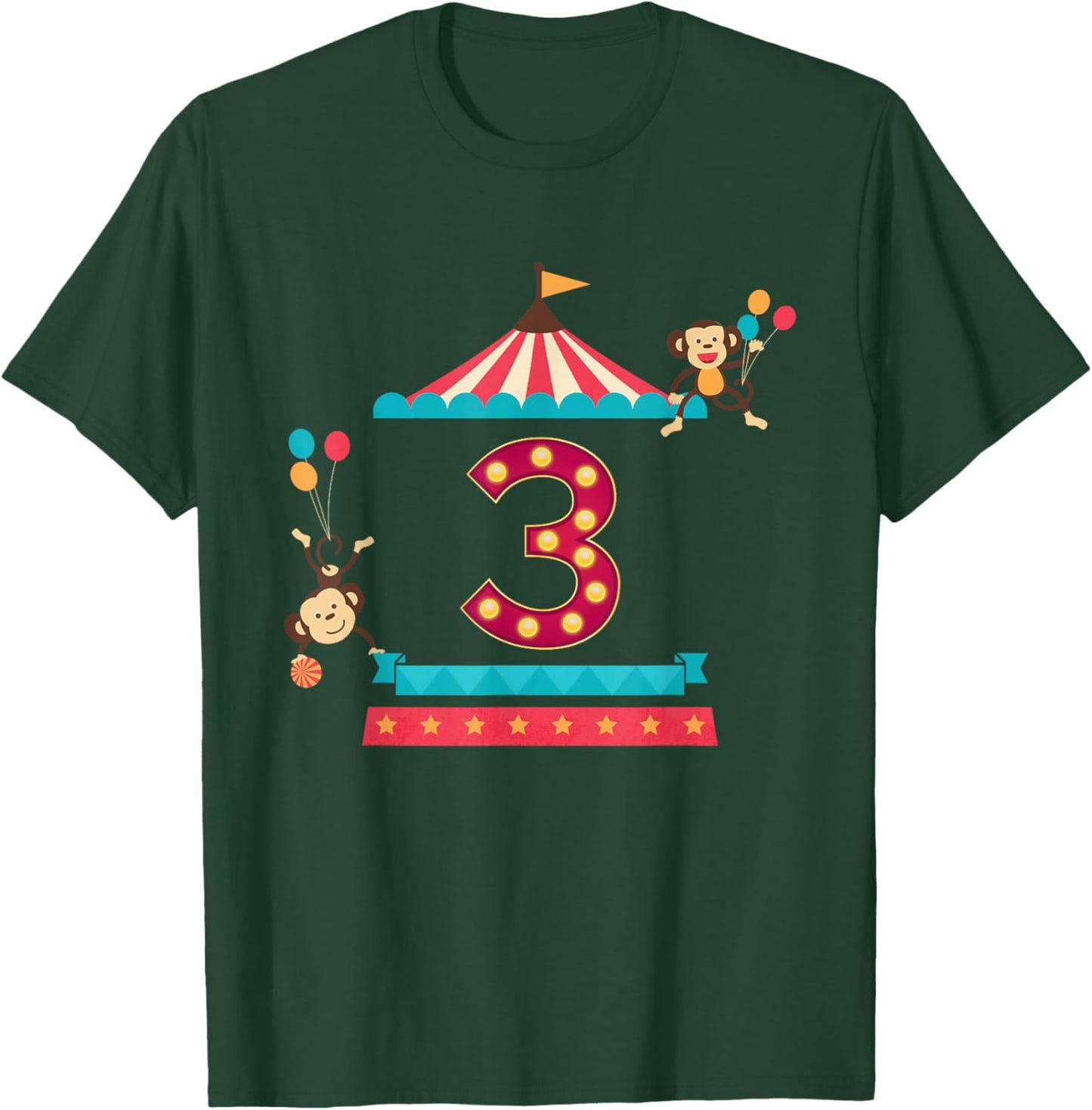 3rd Birthday Circus Top Monkeys 3 Year Old Toddler Carnival T-Shirt - T-Shirt | Forest