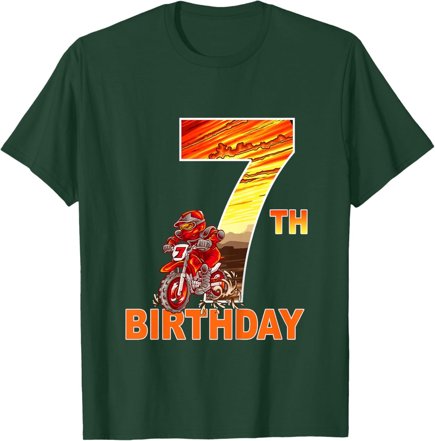 7 Year Old Dirt Bike Birthday Party Motocross MX 7th T-Shirt - T-Shirt | Forest