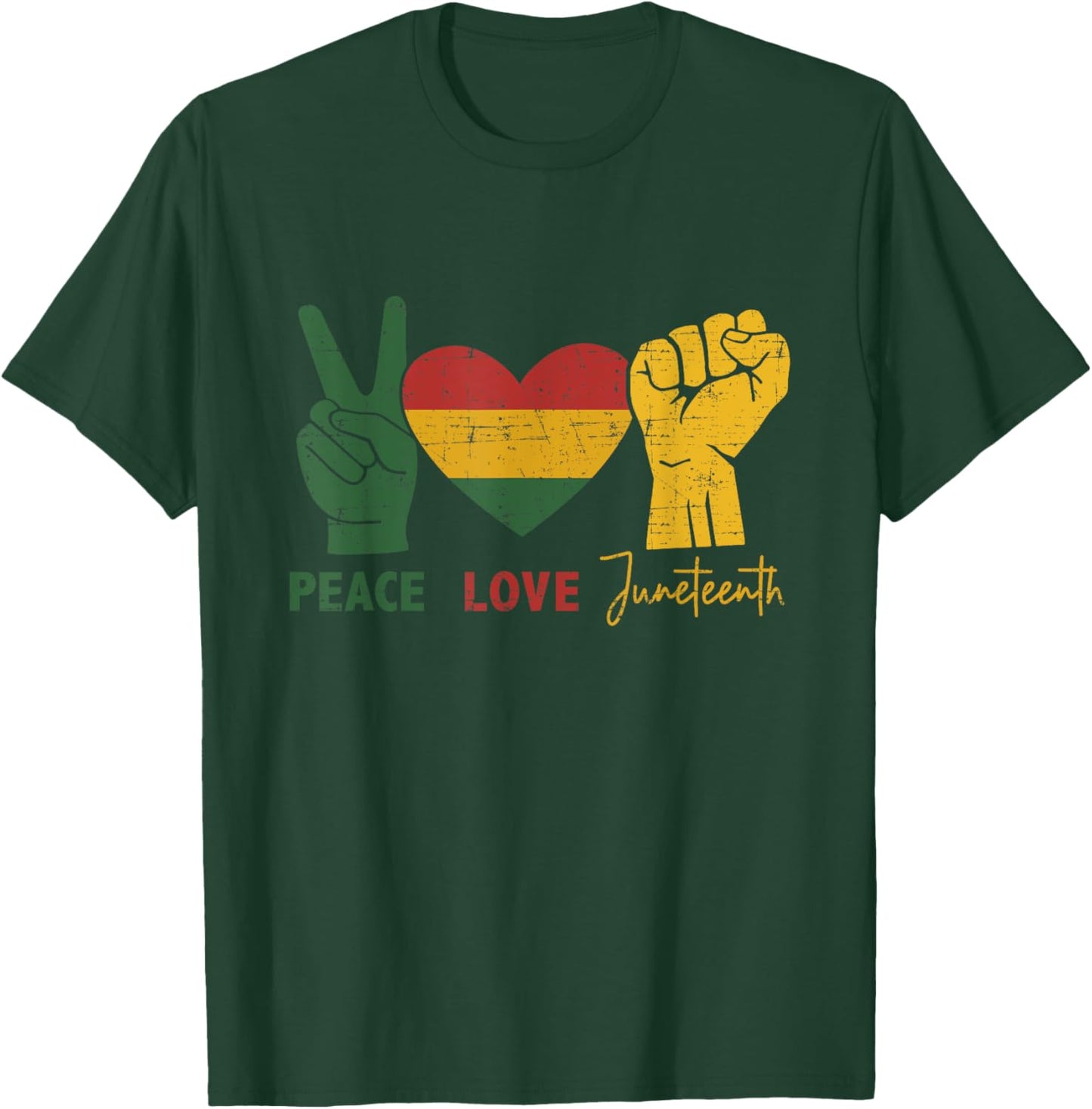 Peace Love Juneteenth with african flag heart and fist T-Shirt - T-Shirt | Forest