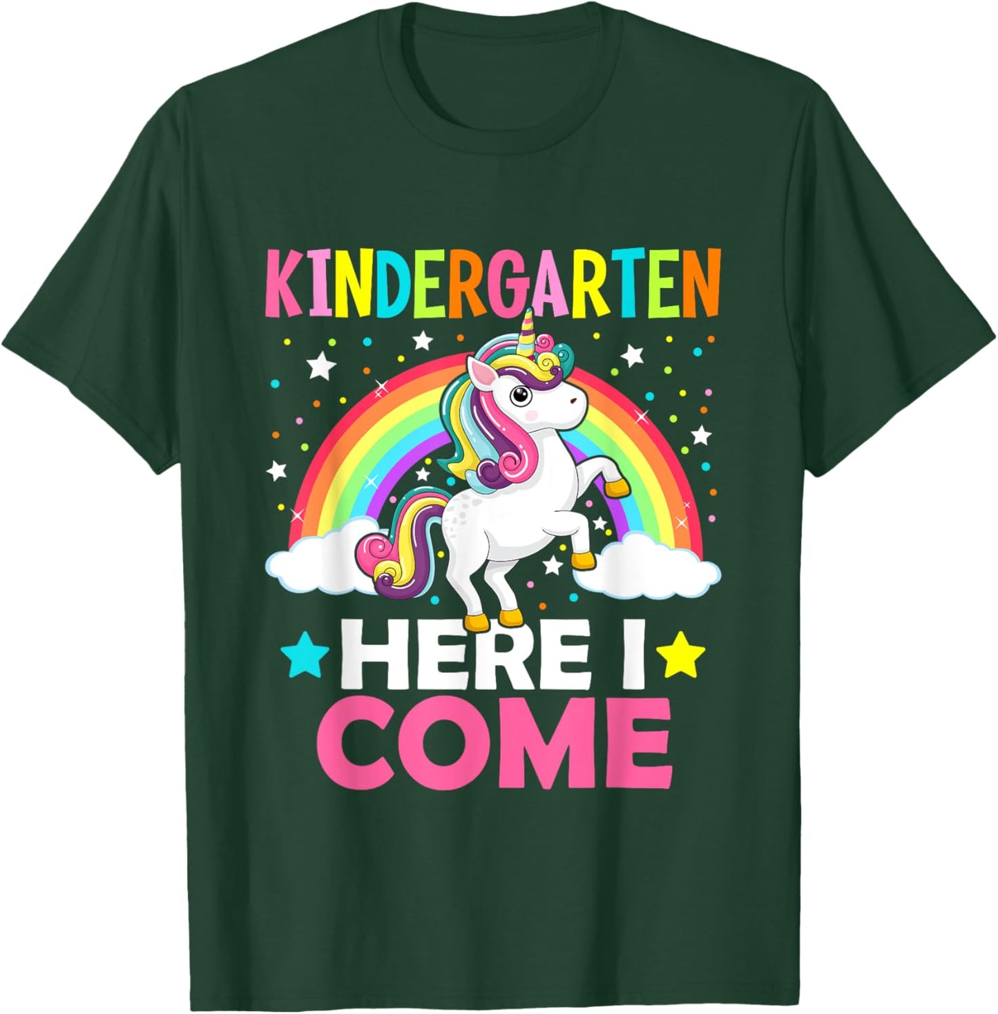 Kindergarten Here I Come Cute Unicorn 1st Day Back To School T-Shirt - T-Shirt | Forest