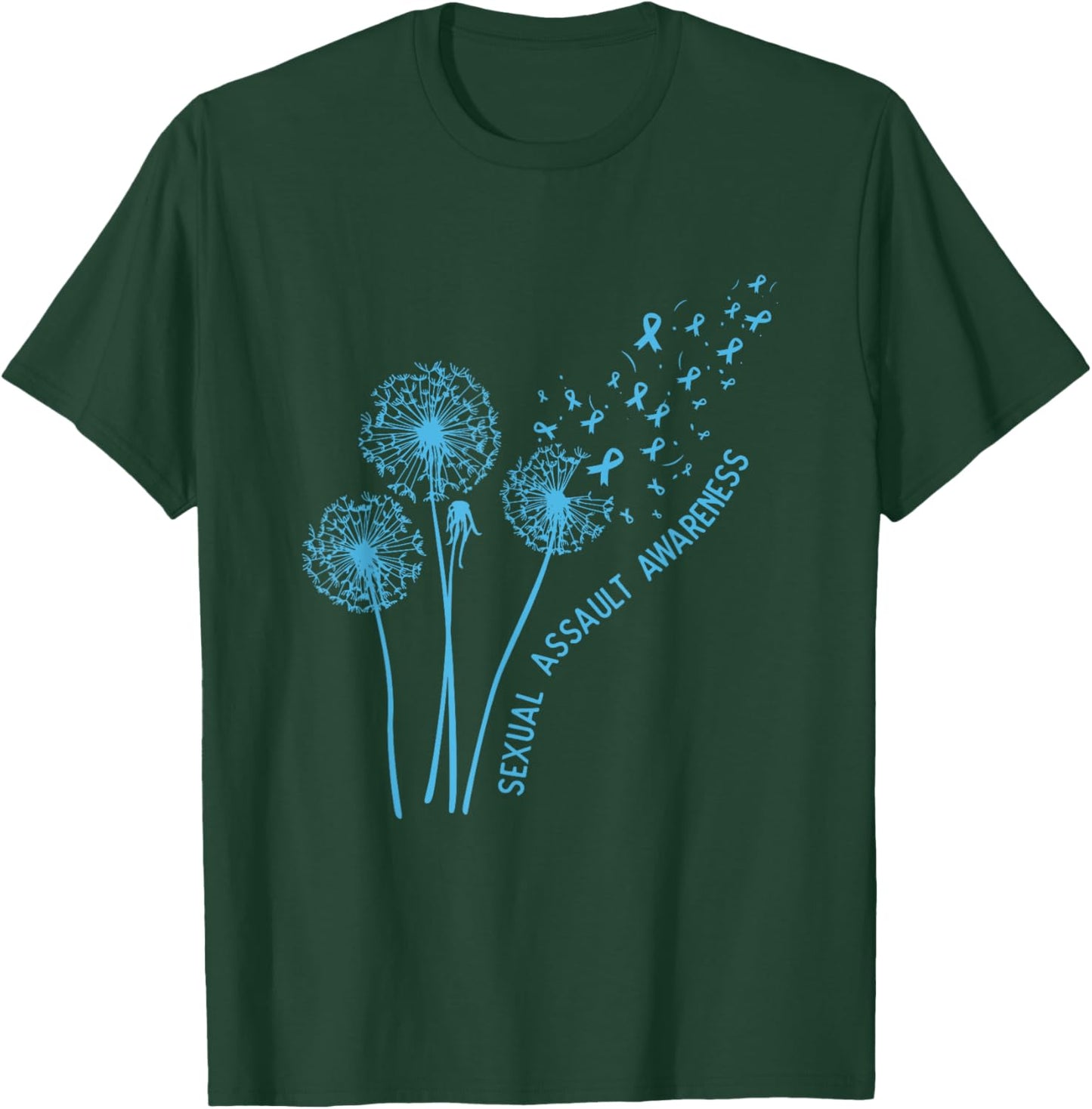 April Sexual Assault Awareness Month Teal Dandelion Ribbons T-Shirt - T-Shirt | Forest