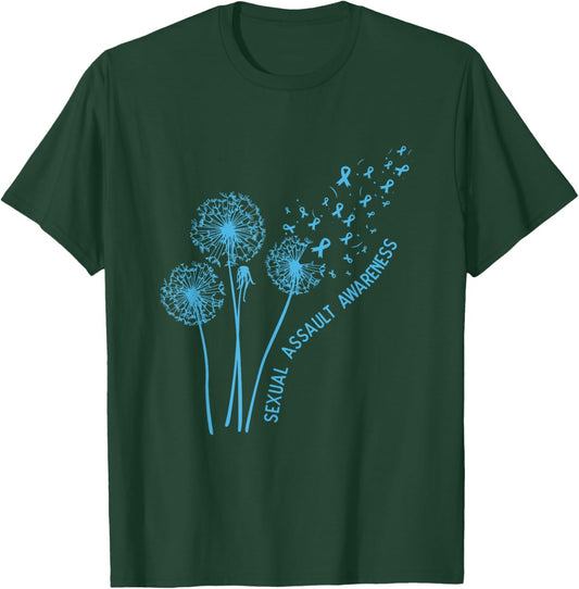 April Sexual Assault Awareness Month Teal Dandelion Ribbons T-Shirt - T-Shirt | Forest