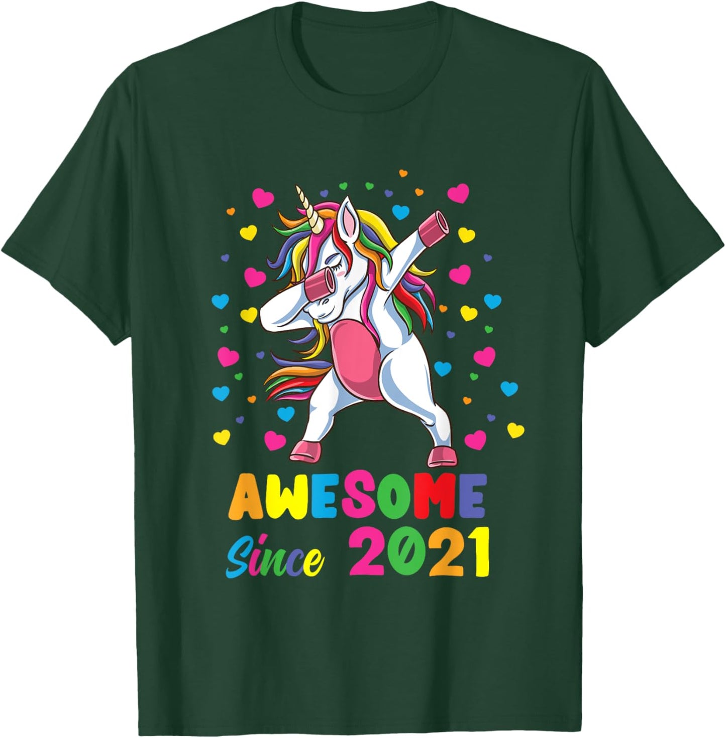 Awesome Since 2021 Dabbing Unicorn 1st Birthday T-Shirt - T-Shirt | Forest