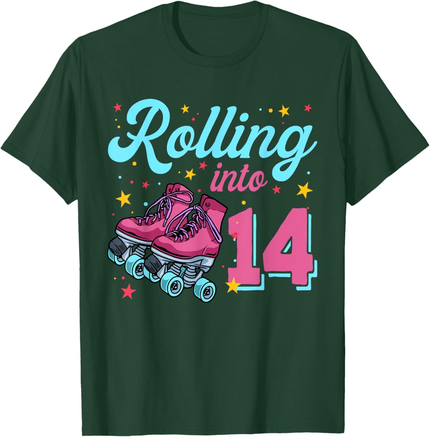 14th Birthday Shirt For Girls, Roller Skates Rolling Into 14 T-Shirt - T-Shirt | Forest