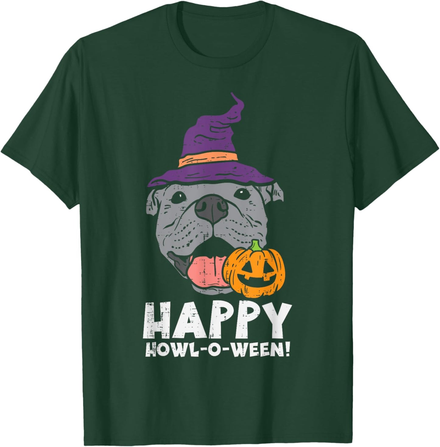 Pitbull Witch Happy Howl O Ween Pumpkin Halloween Pittie Dog Women Kids T-Shirt - T-Shirt | Forest