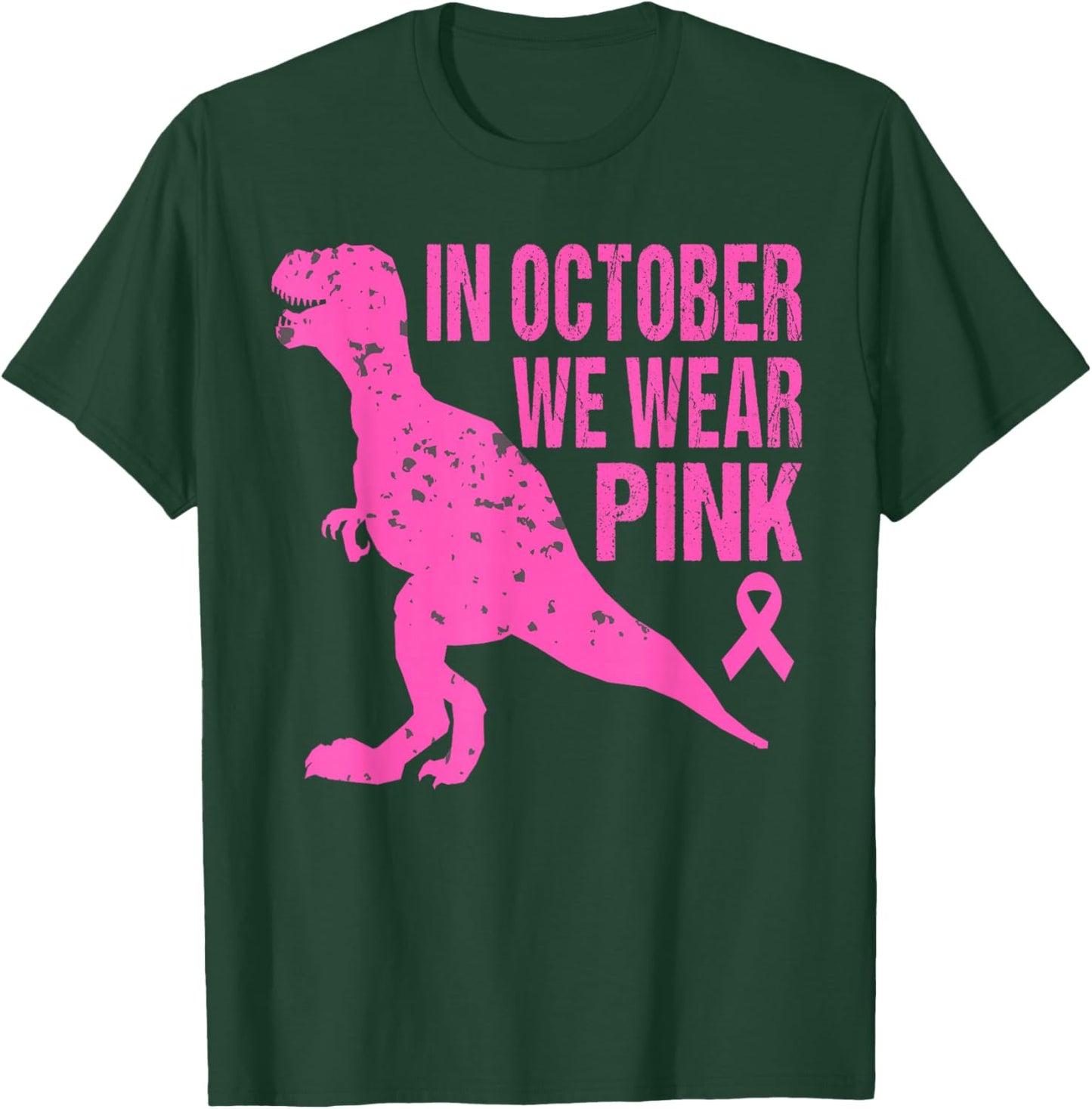 In October We Wear Pink Breast Cancer Trex Dino Kids Toddler T-Shirt - T-Shirt | Forest