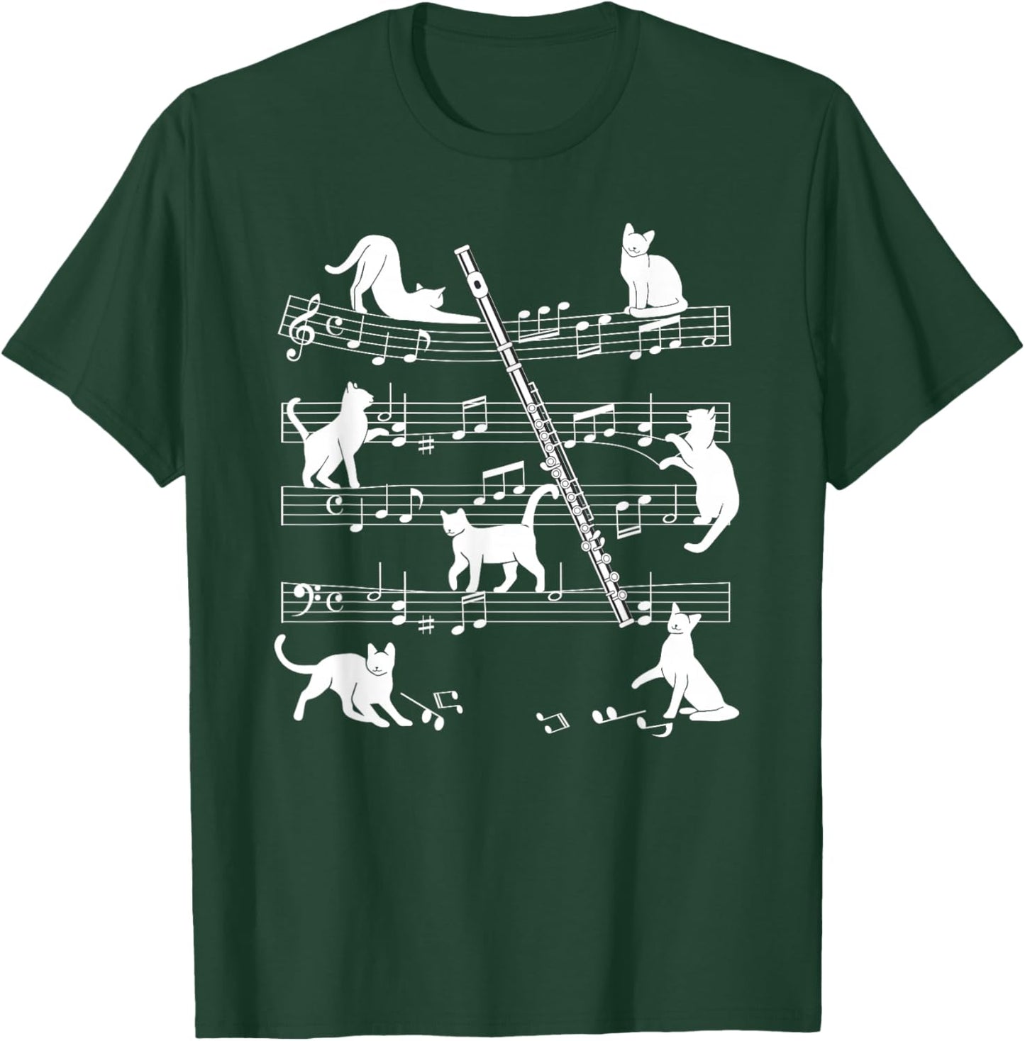 Flautist or Flutist Cats for Cat Loving Flute Player T-Shirt - T-Shirt | Forest