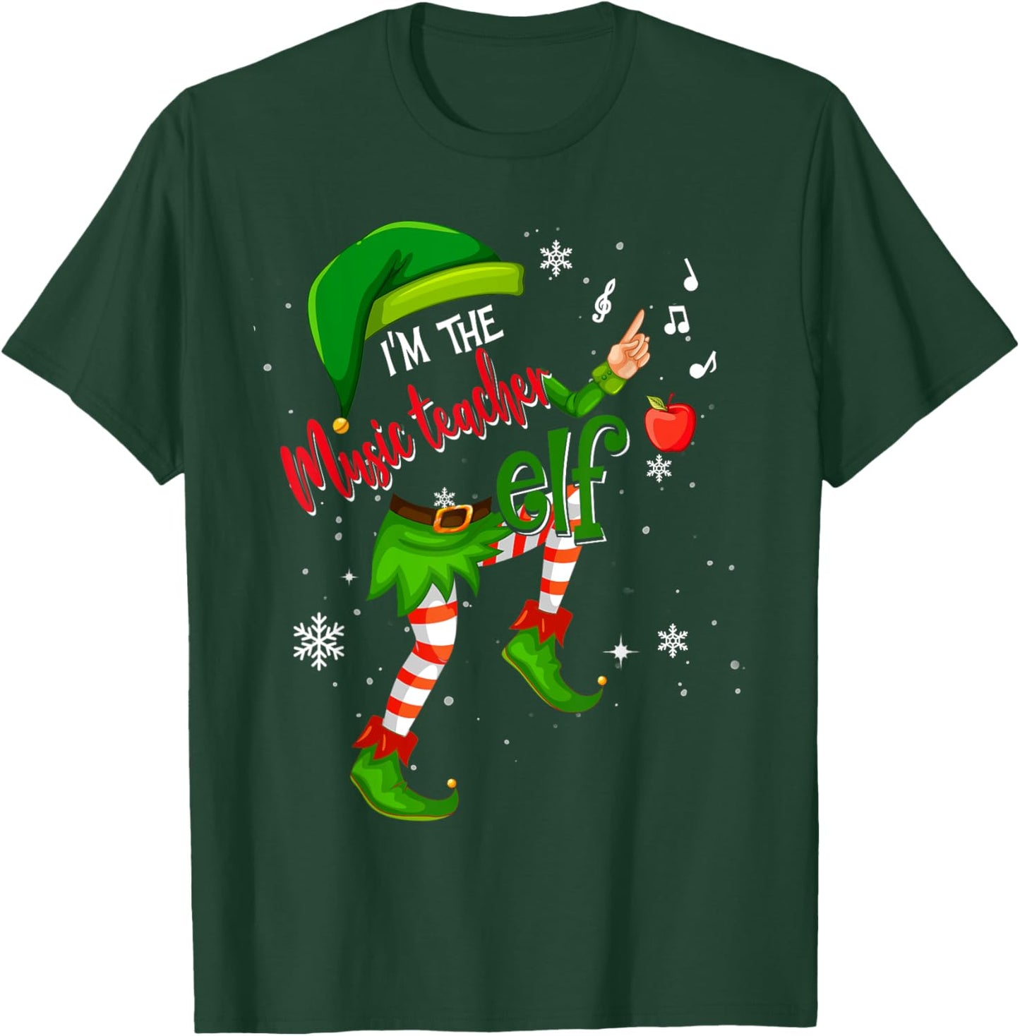 Music Teacher Elf Matching Family Group Xmas Party Pajama Men Women T-Shirt - T-Shirt | Forest