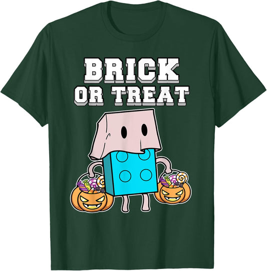 Block Building Halloween Brick Or Treat Kids Master Builder T-Shirt - T-Shirt | Forest