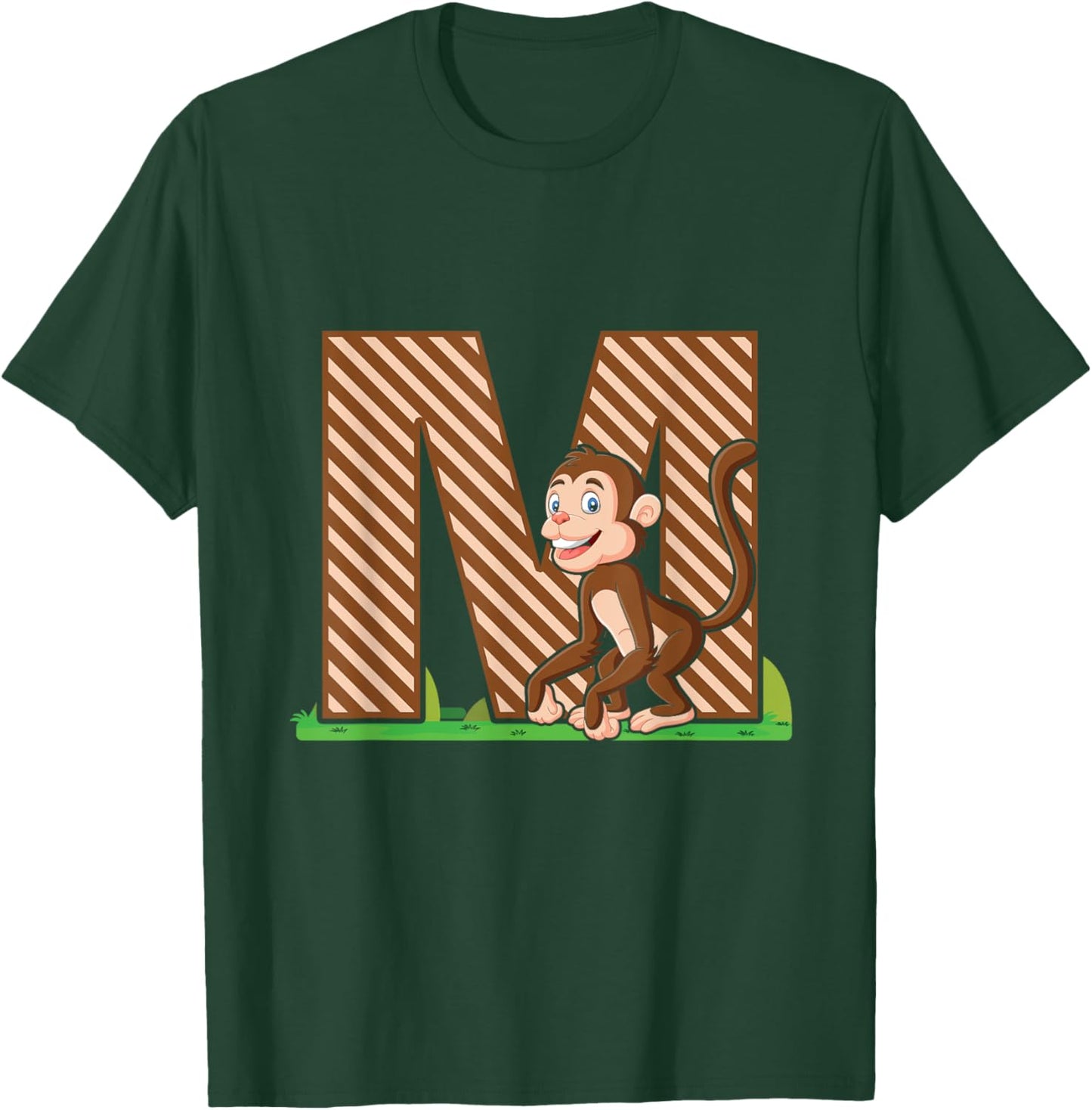 Letter M Monkey Alphabet Last Name Consonant Initials Animal T-Shirt - T-Shirt | Forest