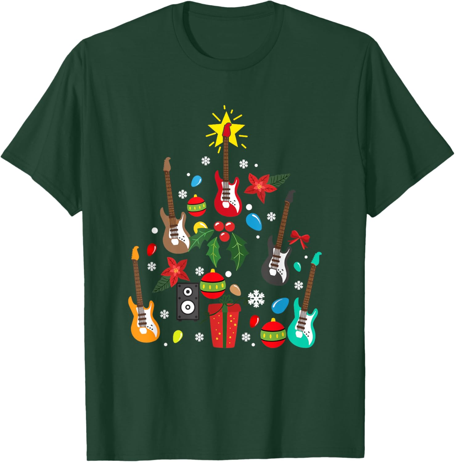 Bass Guitar Christmas Tree Guitar Player Musician Pajamas T-Shirt - T-Shirt | Forest