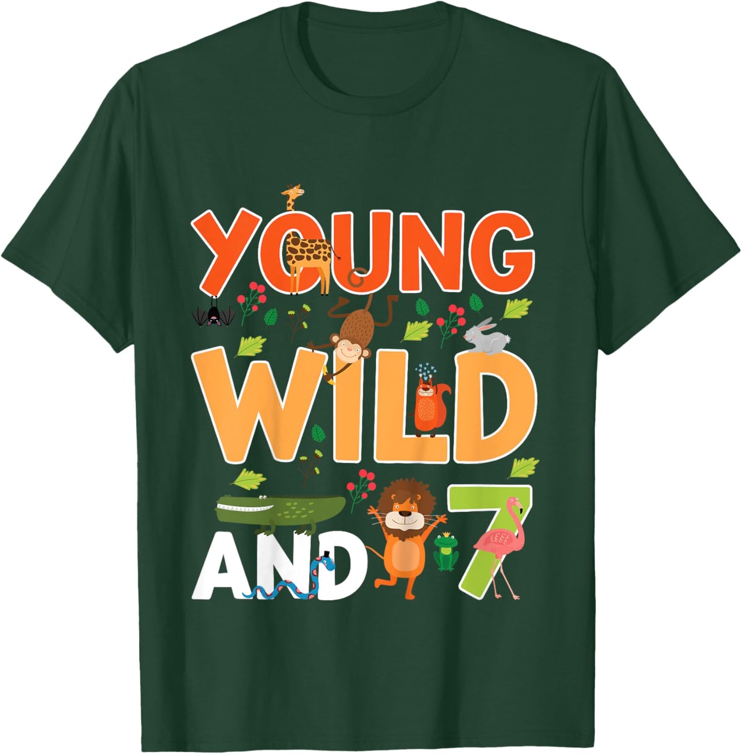 Kids 7 year old wild zoo theme birthday animals safari jungle boy T-Shirt - T-Shirt | Forest