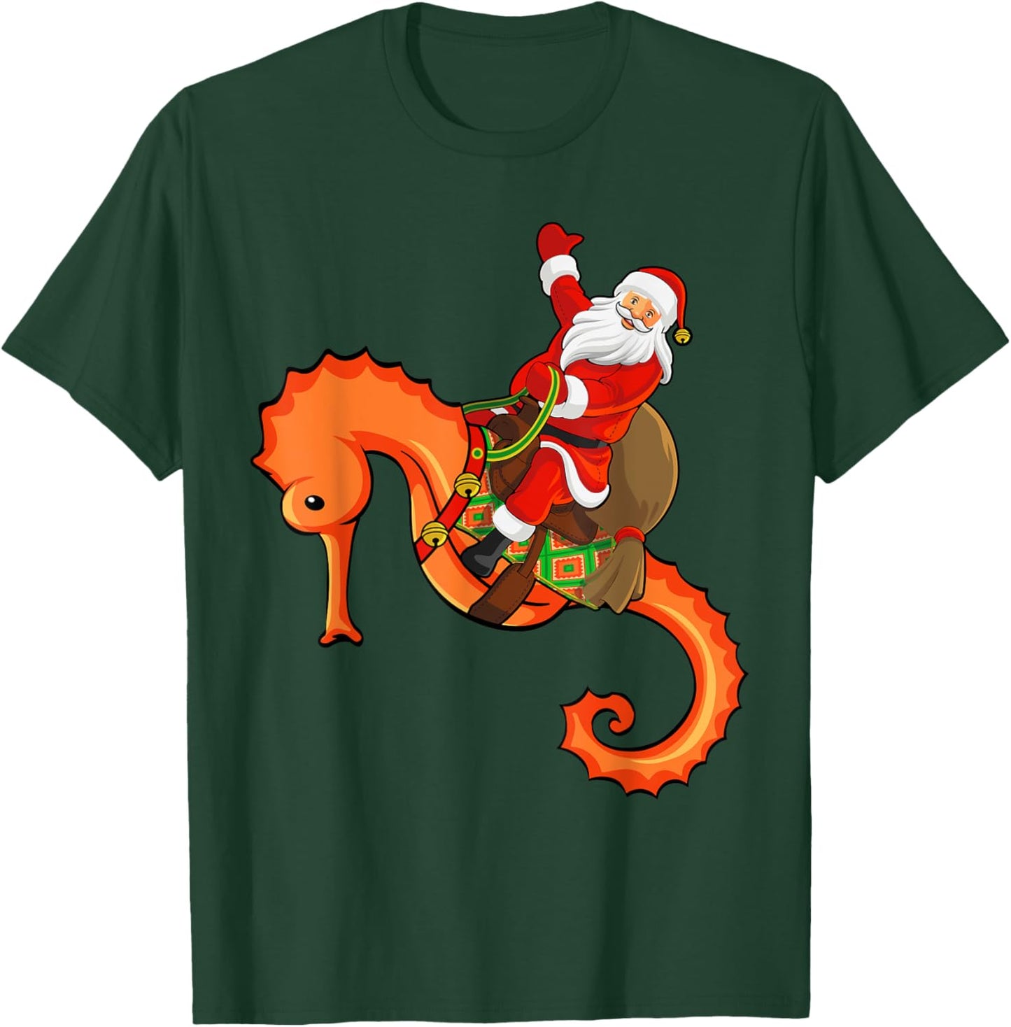 Funny Seahorse Fish Lover Santa Riding Seahorse Christmas T-Shirt - T-Shirt | Forest