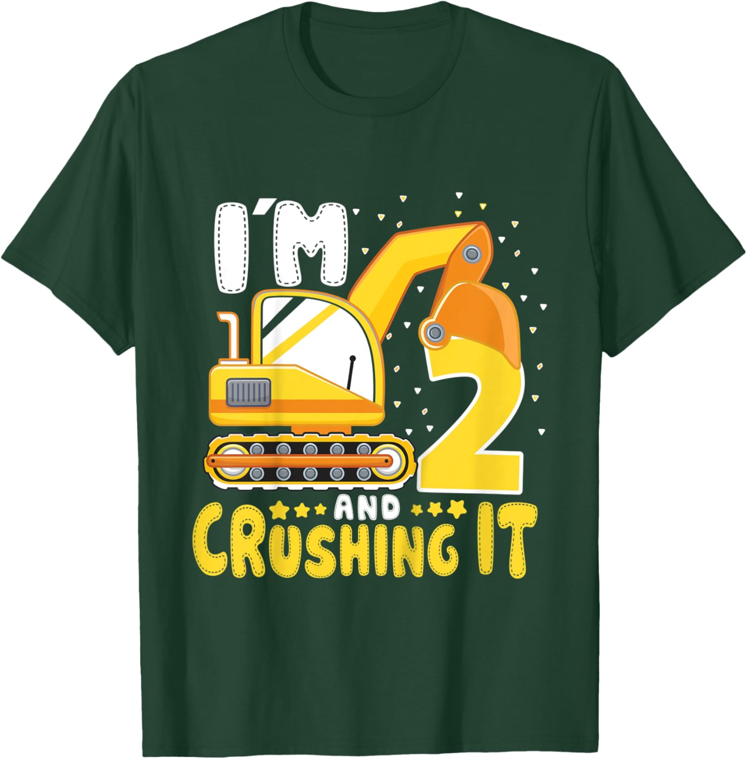 Kids I'M 2 AND CRUSHIN IT 2nd Birthday Boy 2 Year Old Excavator T-Shirt - T-Shirt | Forest